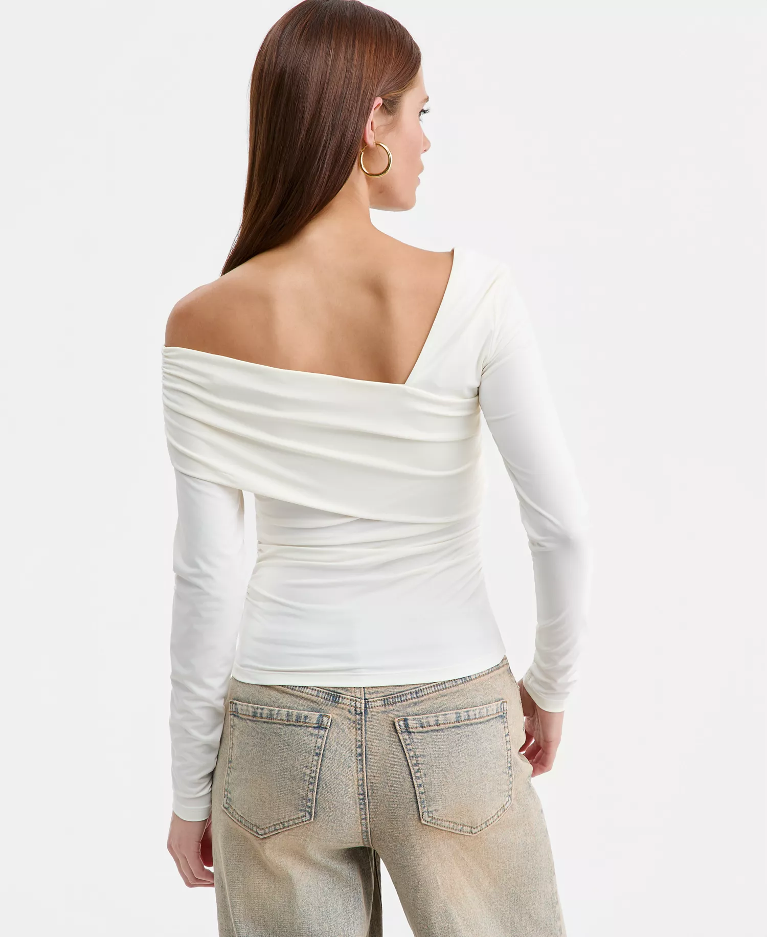 Women's Asymmetric Long-Sleeve Top, Macy's Exclusive - Crema - L