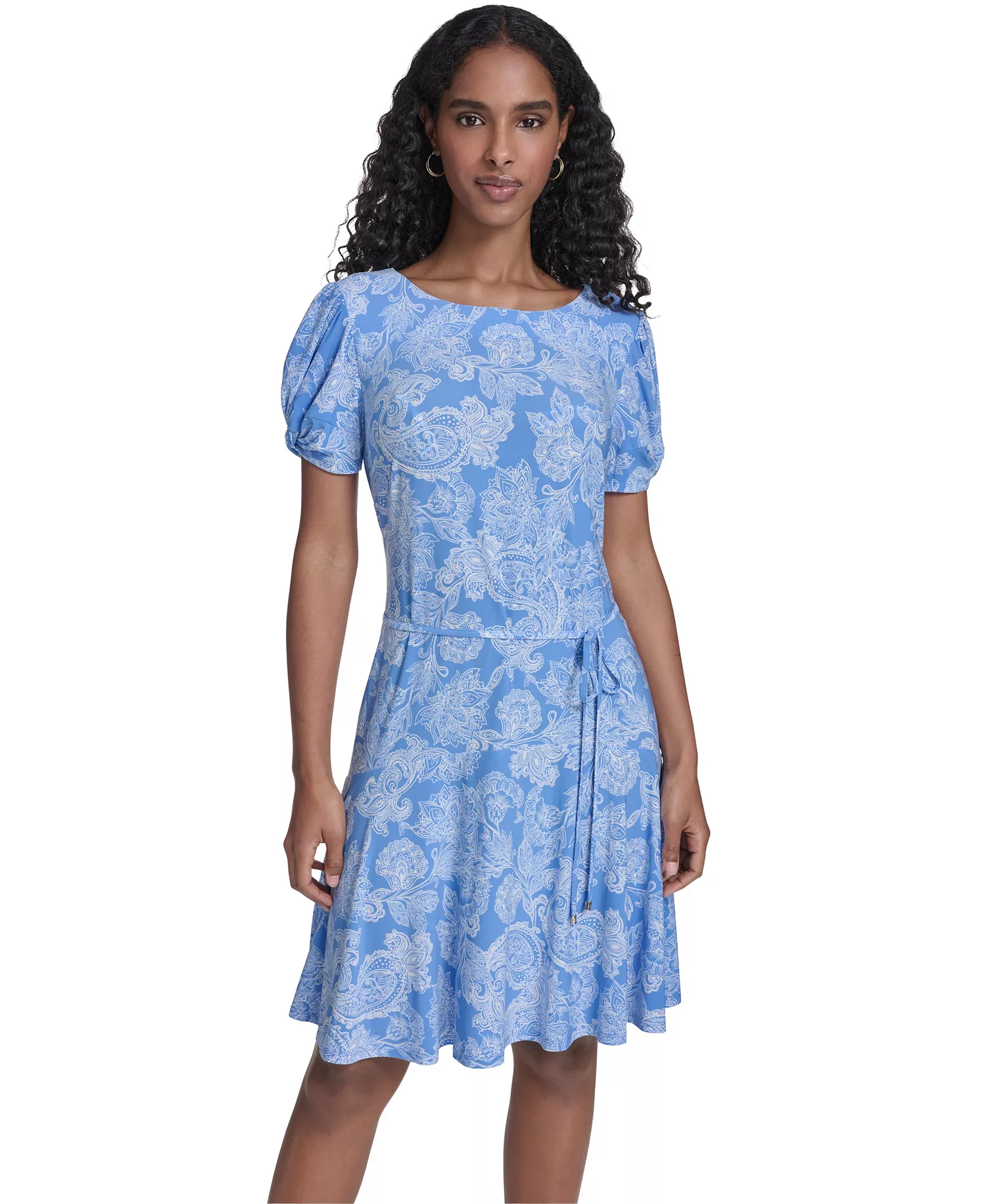 Women's Puff-Sleeve Shift Dress - French blue/ivory - 10
