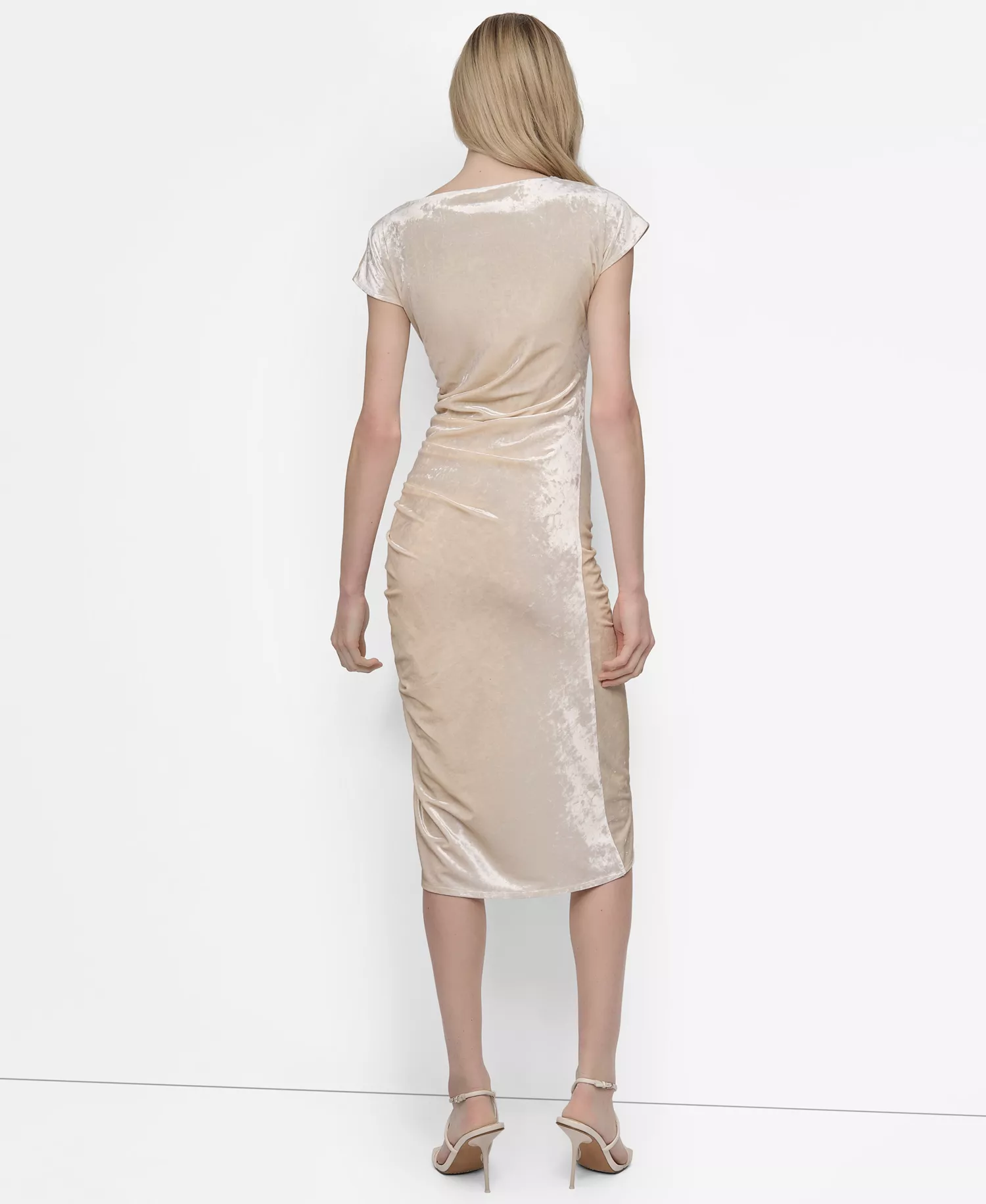 Women's Cap Sleeve Ruched Velvet Midi Dress - Whitecap - 14