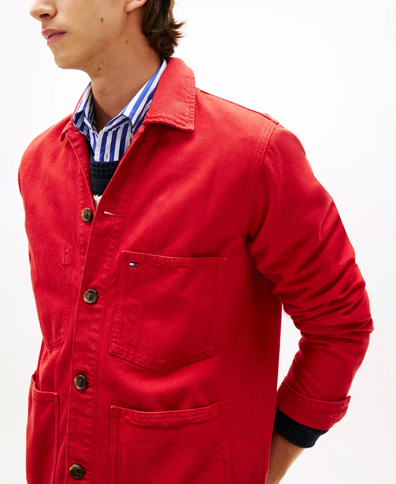 Men's Spread Collar Chore Jacket - Medium Red - L