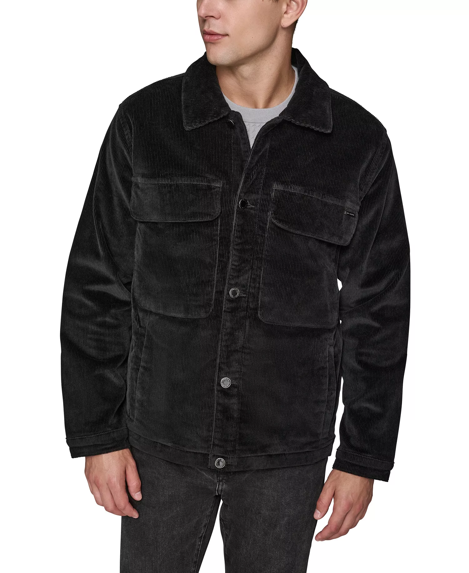 Men's Corduroy Collared Shirt Jacket - Black - 2XL