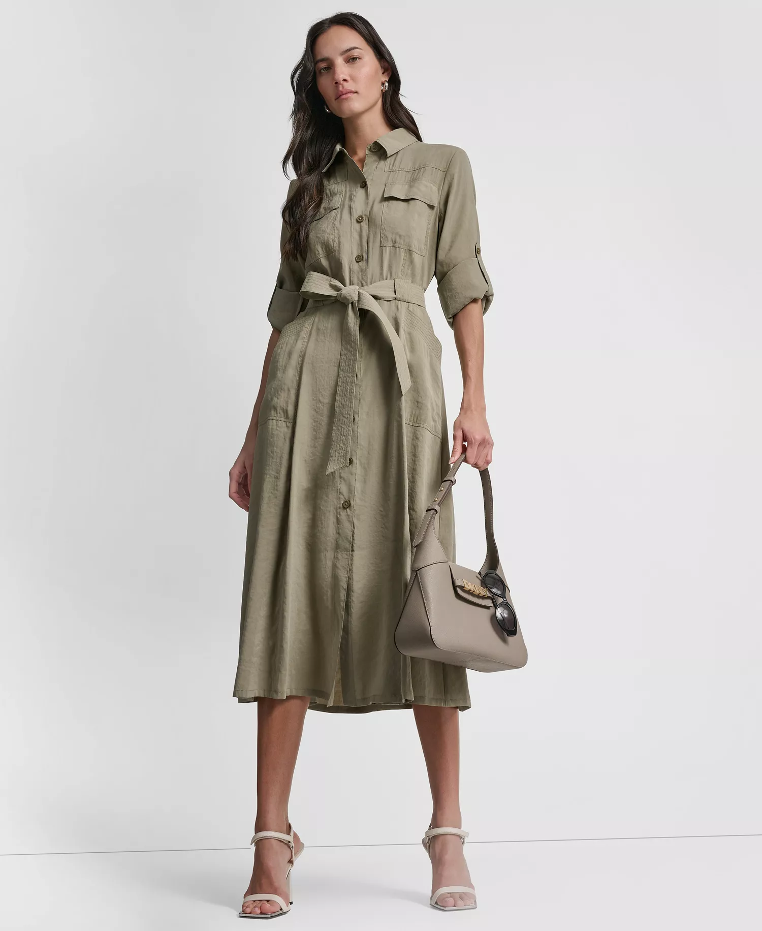 Women's Long-Sleeve Collared Roll Tab Fuji Cargo Dress - Lght Fatigue - L