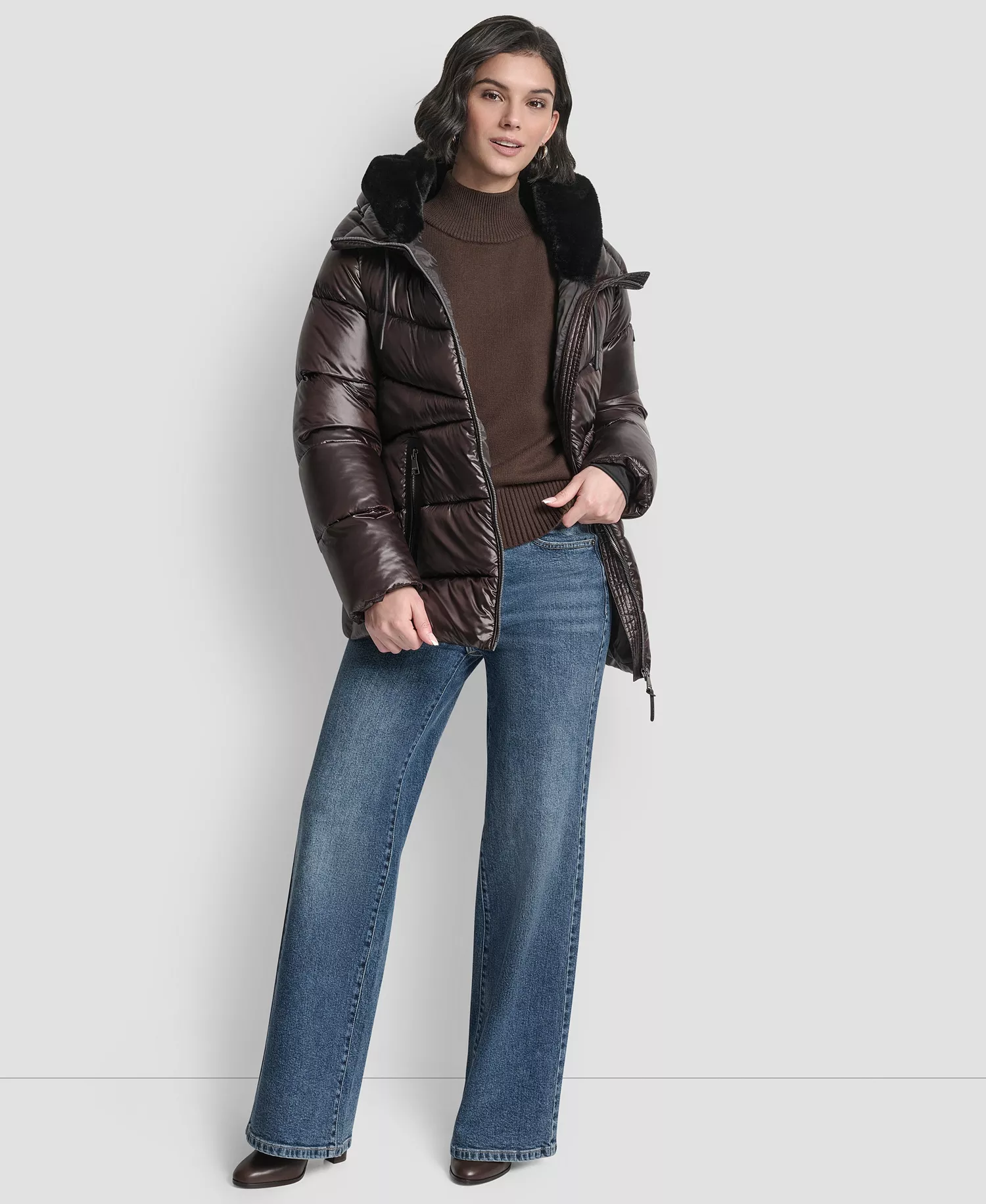 Women's Shine Hooded Puffer Coat - Bitter - L