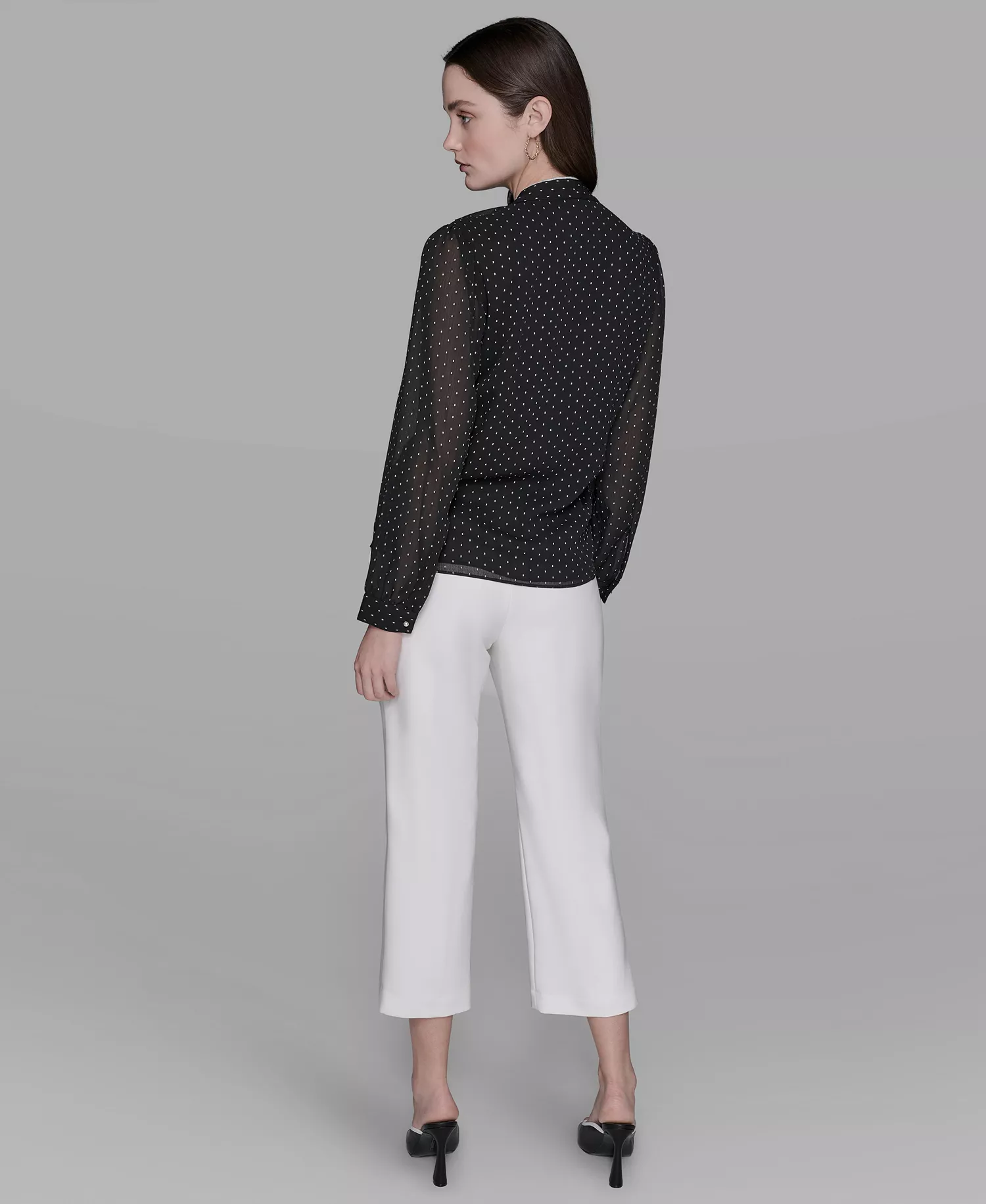 Women's Clip-Dot Ruffled Blouse Top - Black/soft White - L