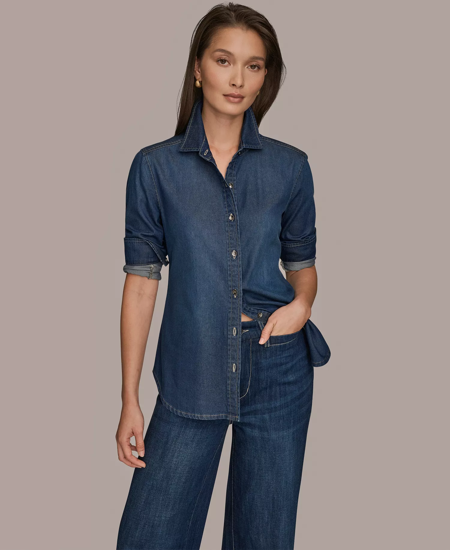 Women's Luxe Denim Button Down Denim Shirt - The Taylor - L