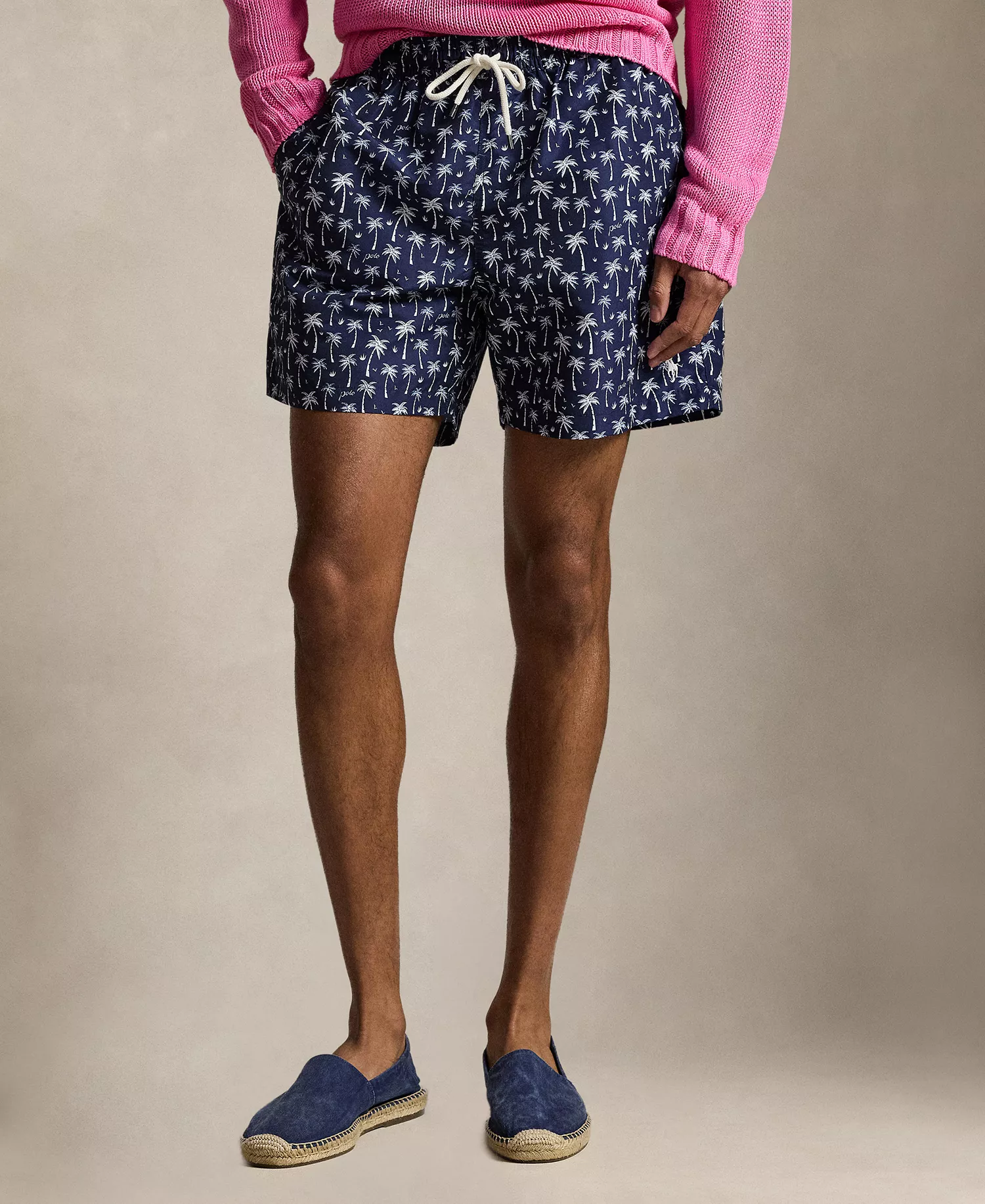 Men's Logo and Palm Trees Printed Swim Trunks - Blue Polo Palms - 2XL