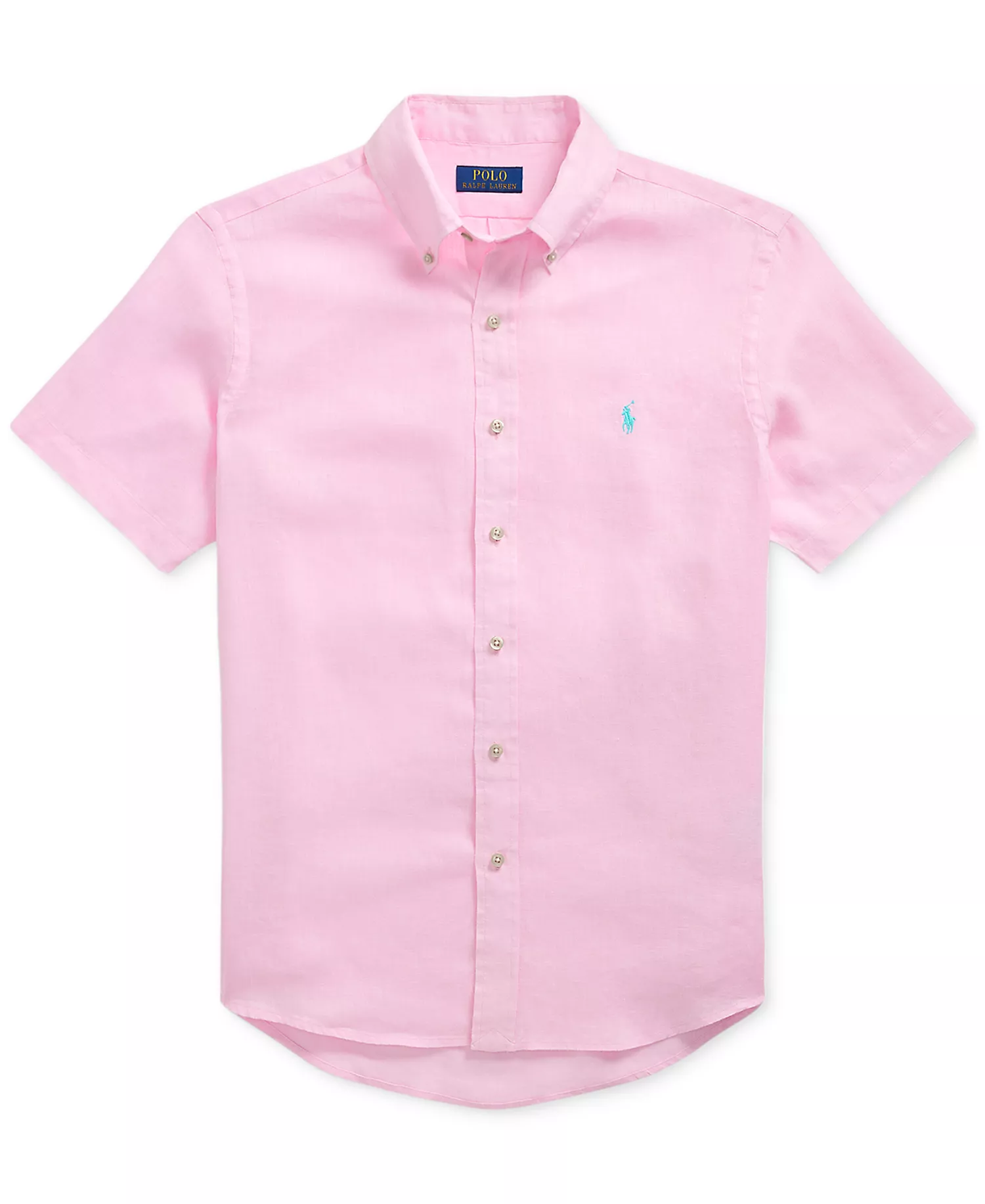 Men's Short-Sleeve Linen Button-Up - Carmel Pink - 2XL