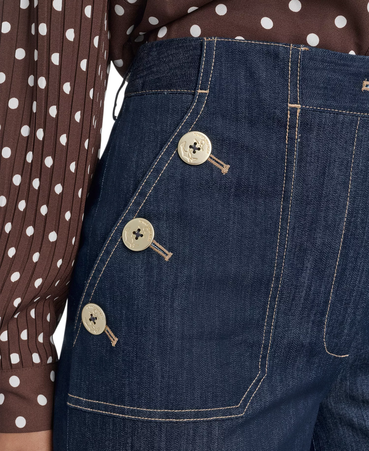 Women's High Rise Denim Sailor Pants - Navy - 10