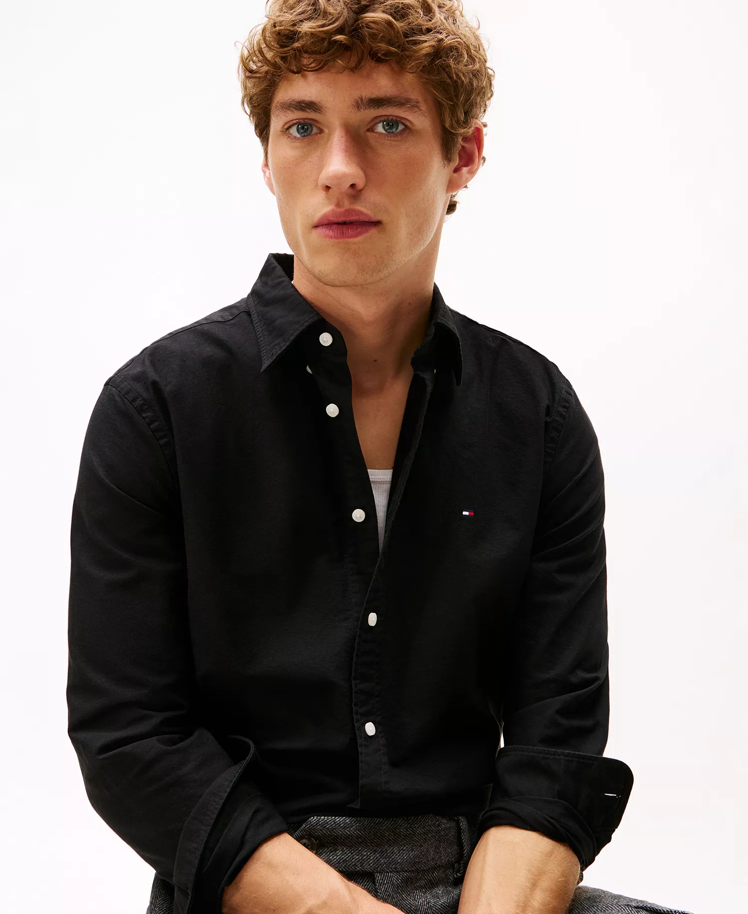 Men's Regular-Fit Heritage Oxford Shirt - Black Solid - L