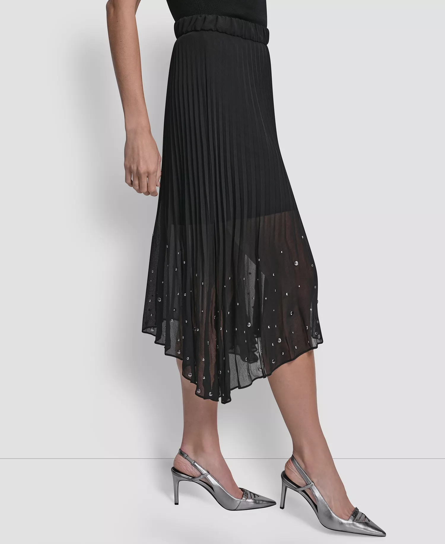 Women's Pleat Detail Pull On Midi Skirt - Black - L