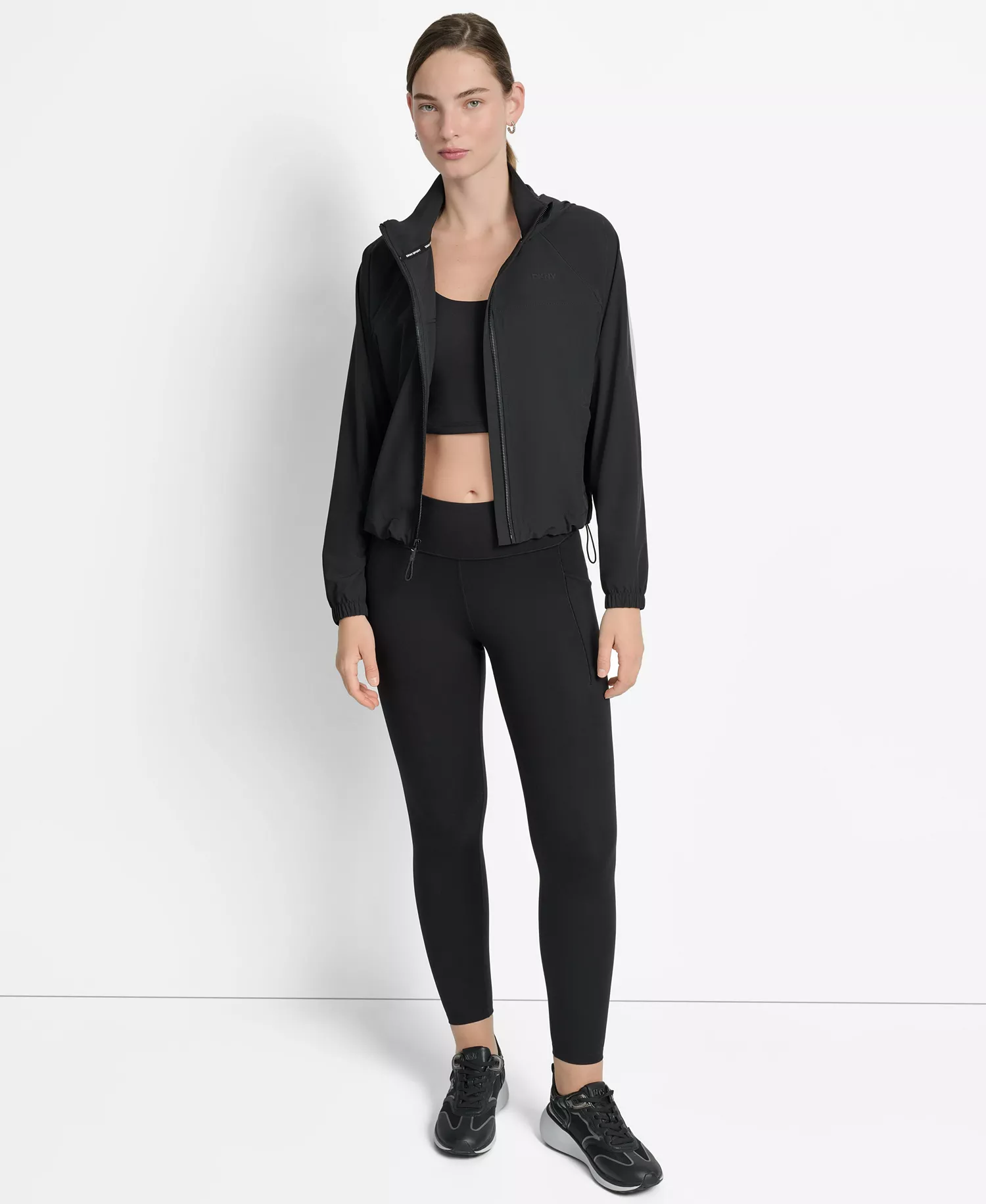 Women's Hooded Jacket with Logo Elastic Detail  - Black - L