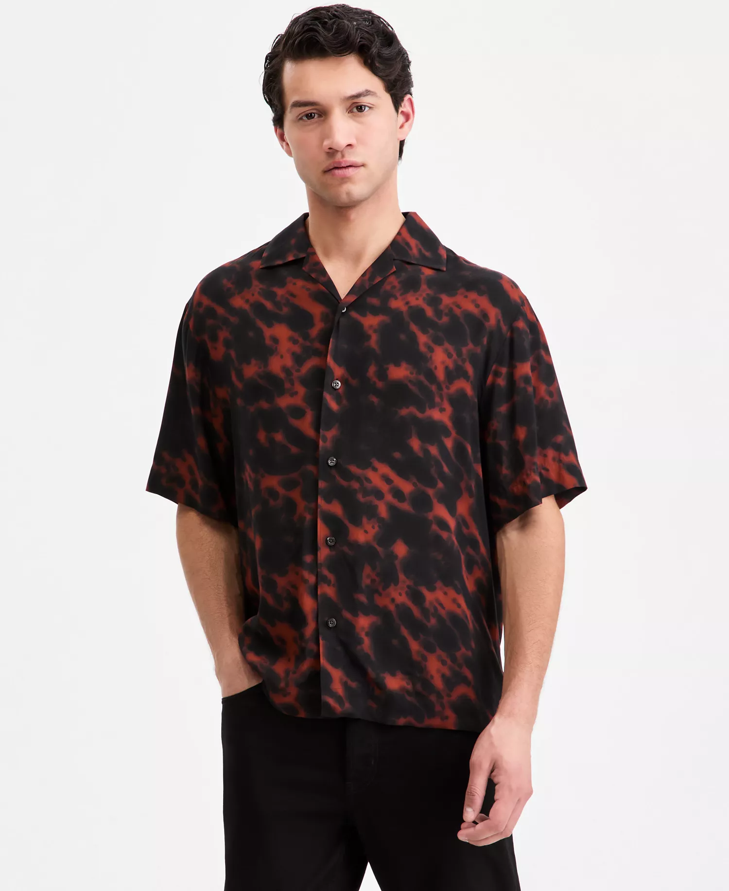Men's Printed Short-Sleeve Oversized Camp Shirt - open miscellaneous - 2XL