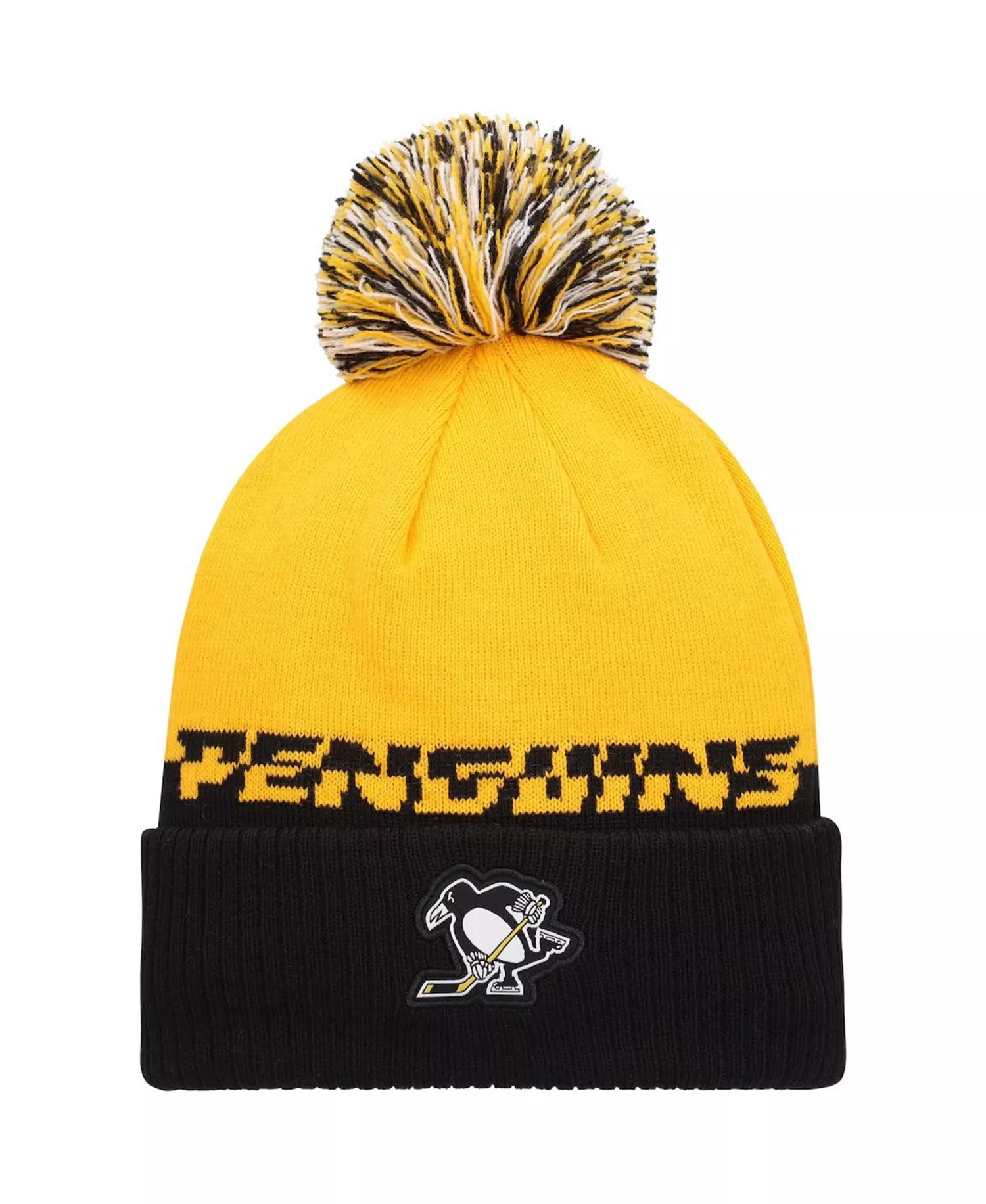 Men's Yellow, Black Pittsburgh Penguins Cold.Rdy Cuffed Knit Hat with Pom - Yellow, Black - One Size Fits All