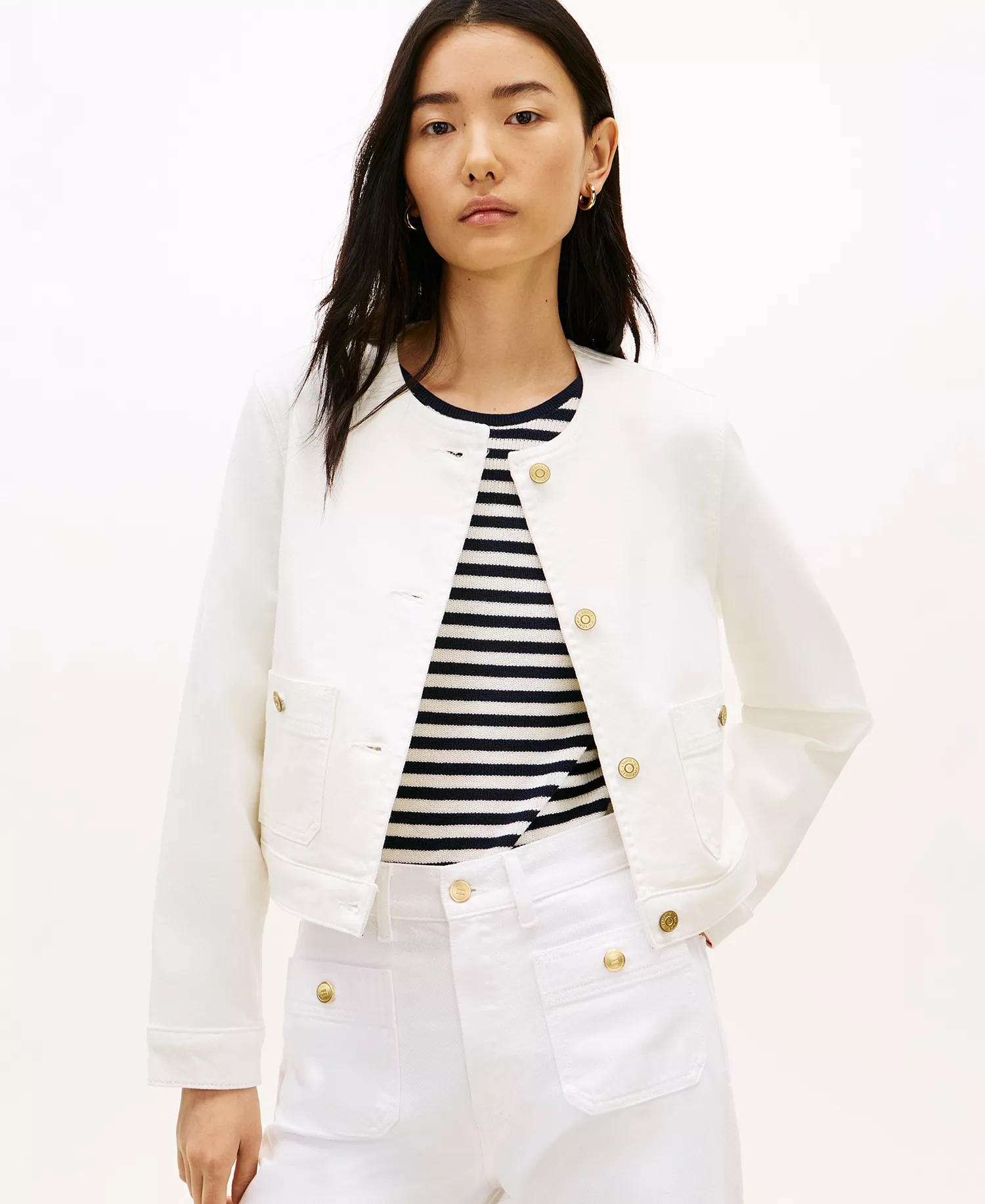 Women’s Denim Button-Front Jacket - Tommy Hilfiger Optic White - 10