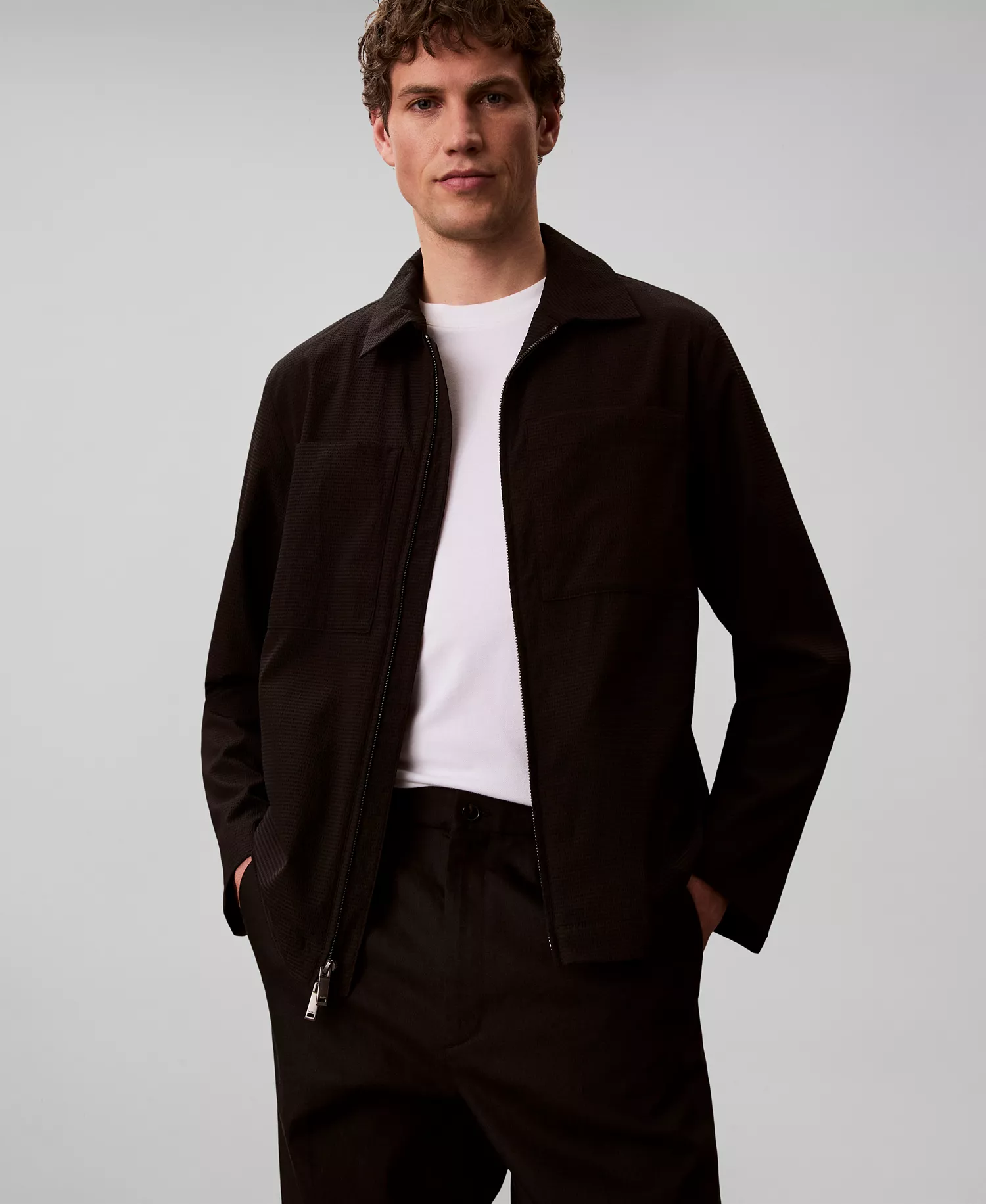 Men's Seersucker Blouson Jacket - Black - 2XL