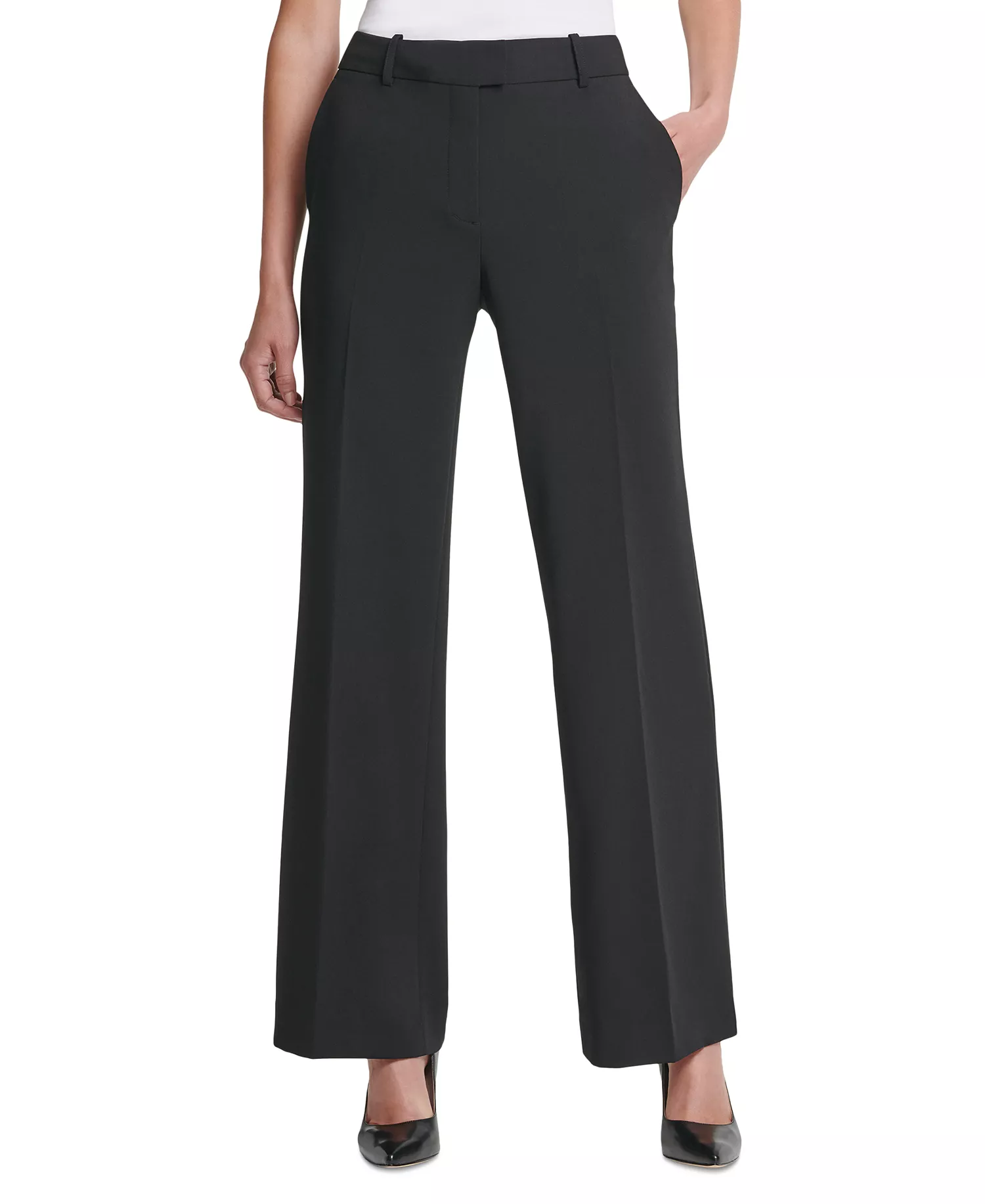Petite Solid Fixed-Waist Slant-Pocket Wide-Leg Pants, Created for Macy's - Black - 10P