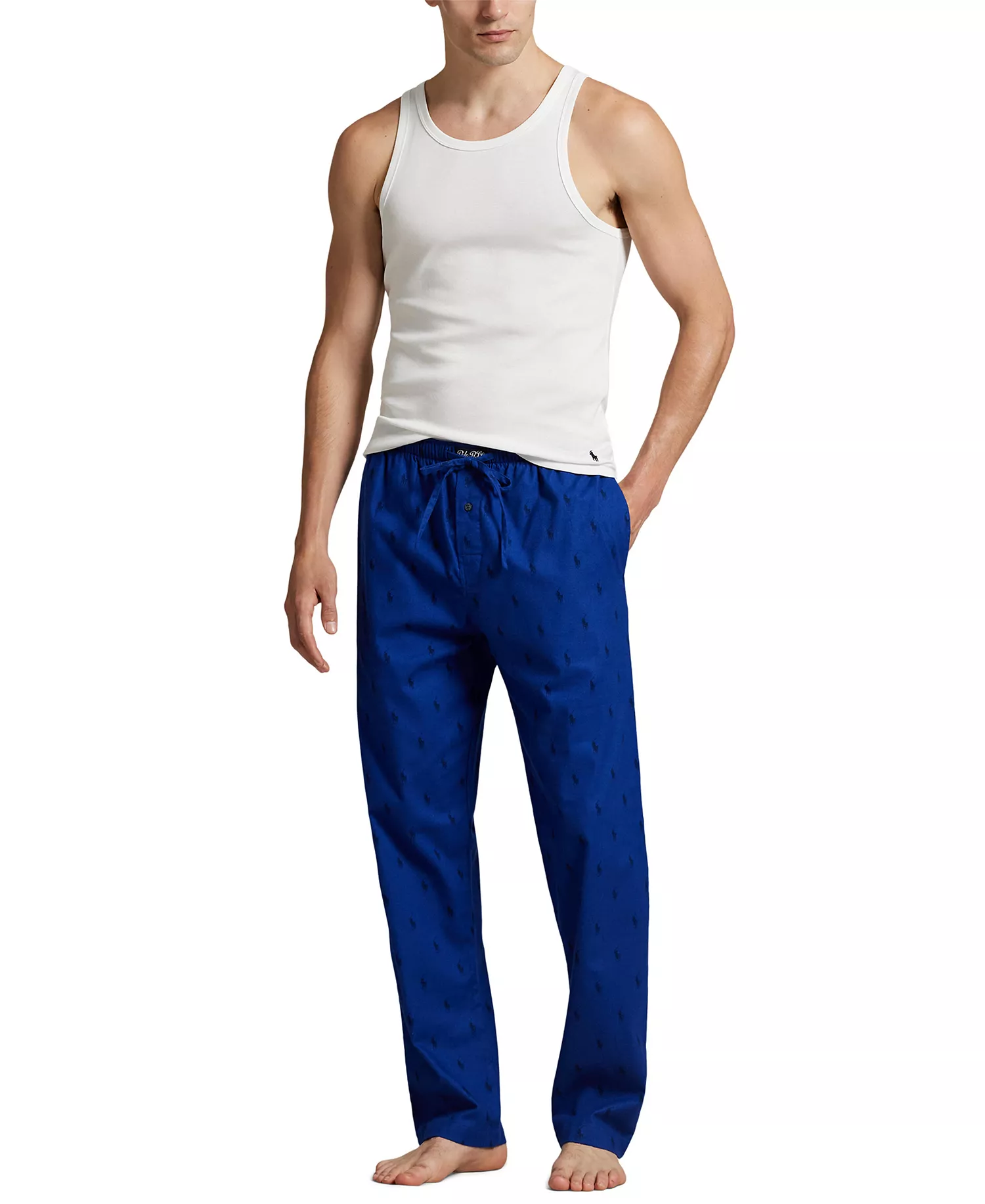 Men's Flannel Pony-Print Pajama Pants - Beach Royal - L