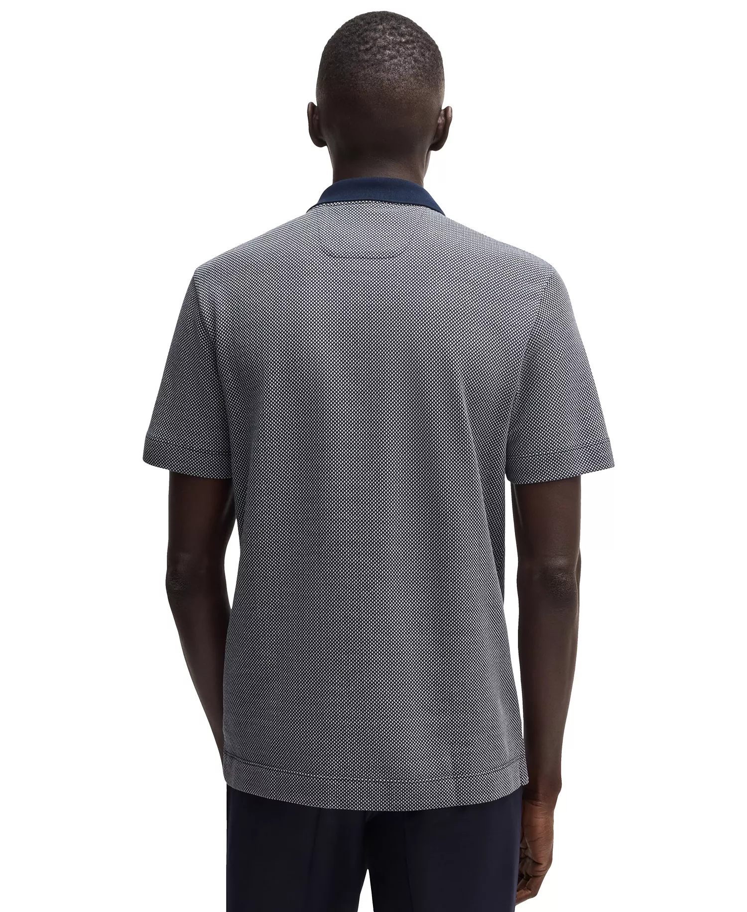 Men's Cotton Silk Dot-Pattern Polo Shirt - Dark Blue - M