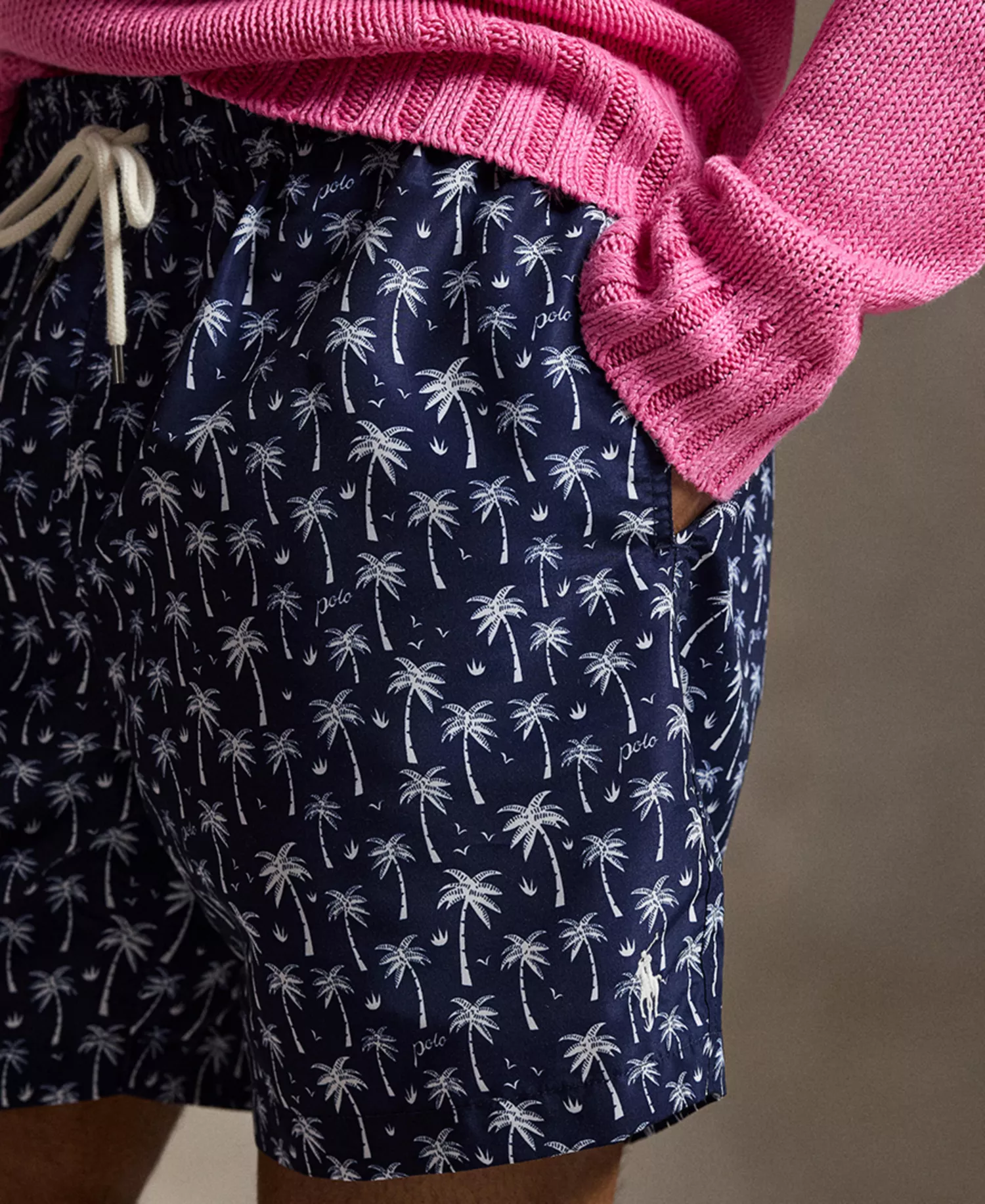 Men's Logo and Palm Trees Printed Swim Trunks - Blue Polo Palms - 2XL