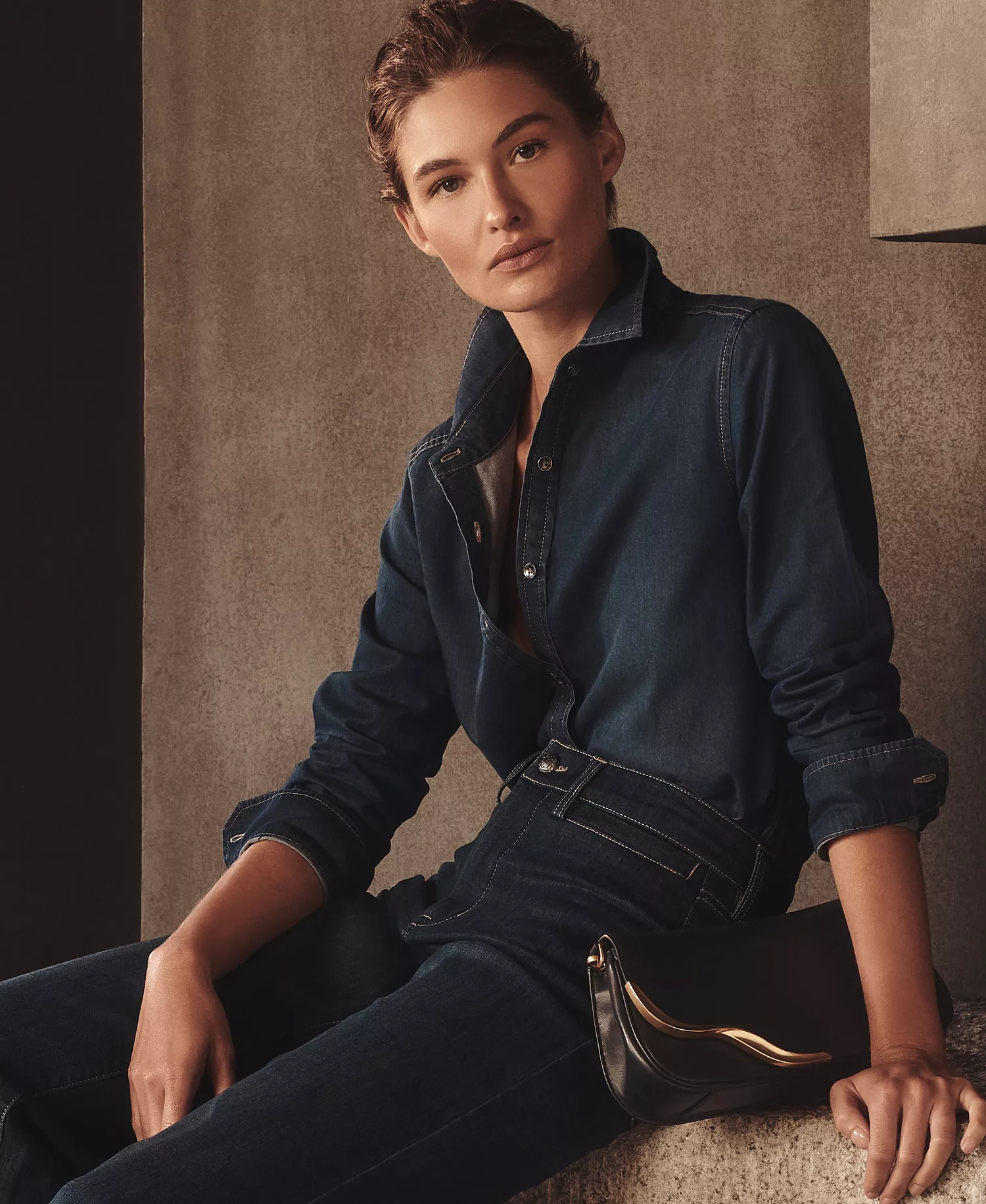 Women's Luxe Denim Button Down Denim Shirt - The Taylor - L