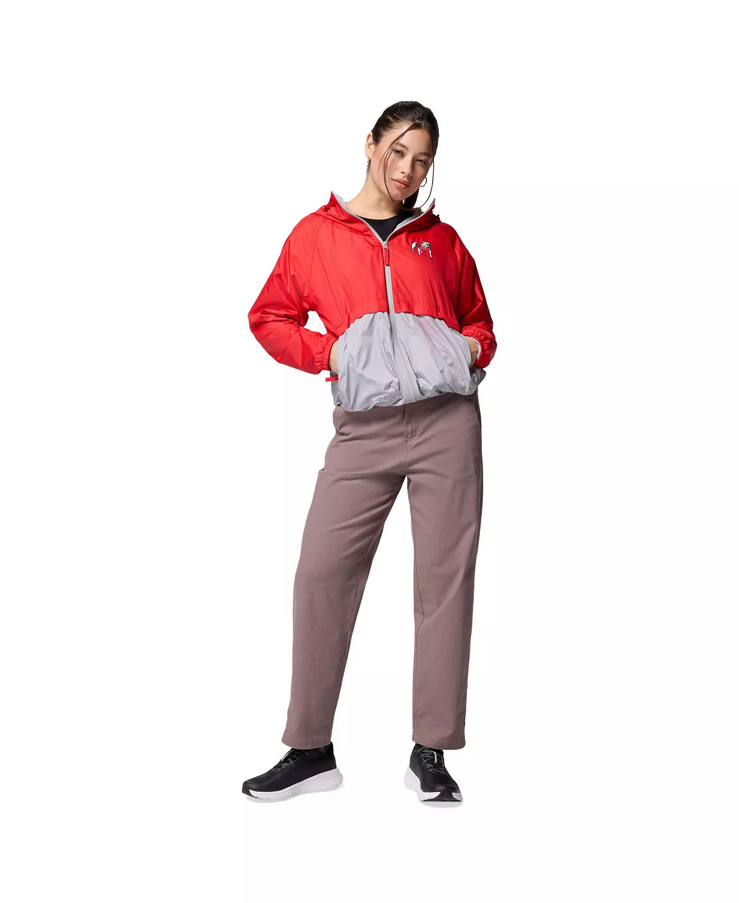Women's Red/Grey Georgia Bulldogs Spire Hoodie Windbreaker - Red, Gray - L