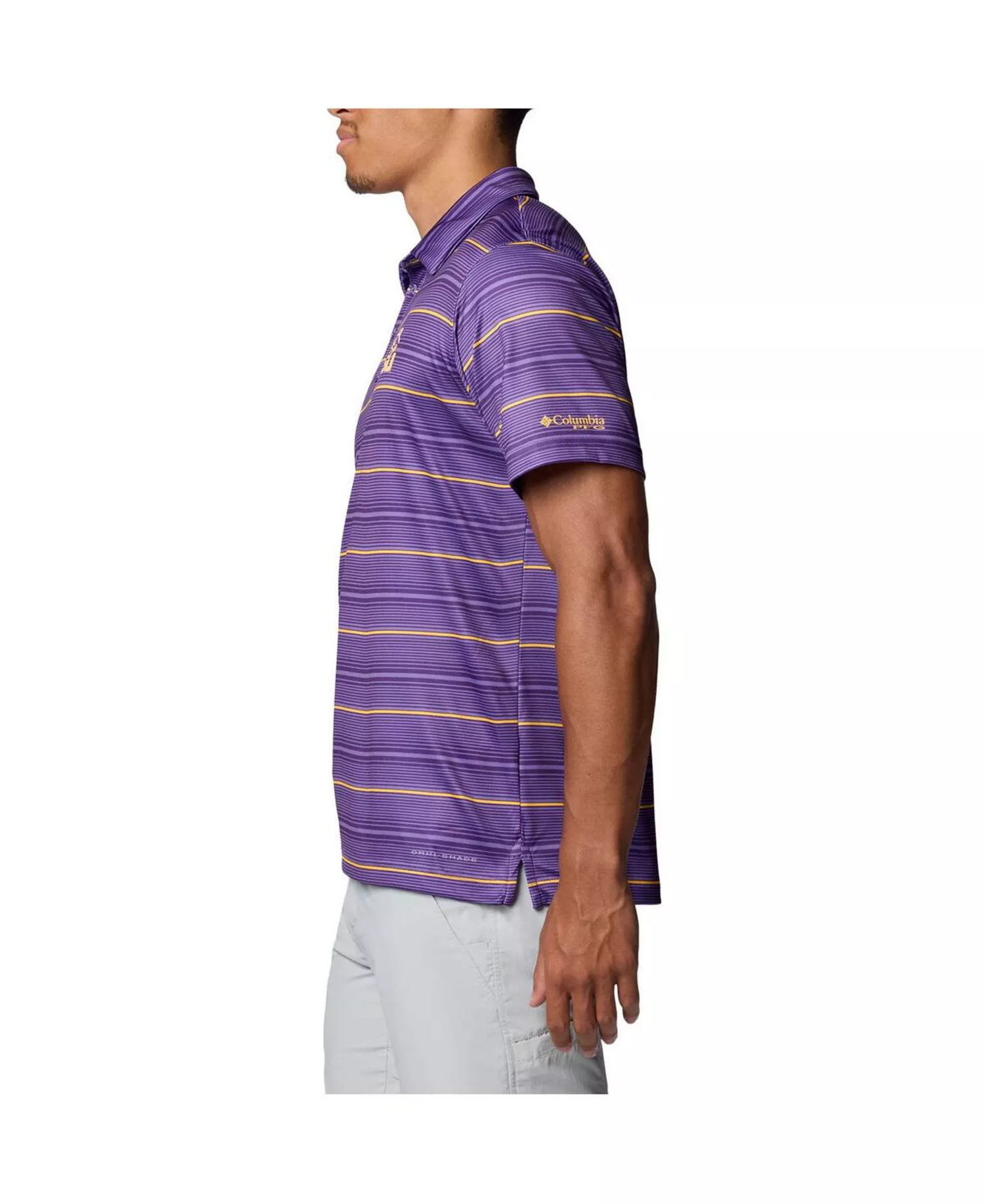 Men's Purple LSU Tigers PFG Super Terminal Tackle Omni-Shade Stripe Polo Shirt - Purple - L