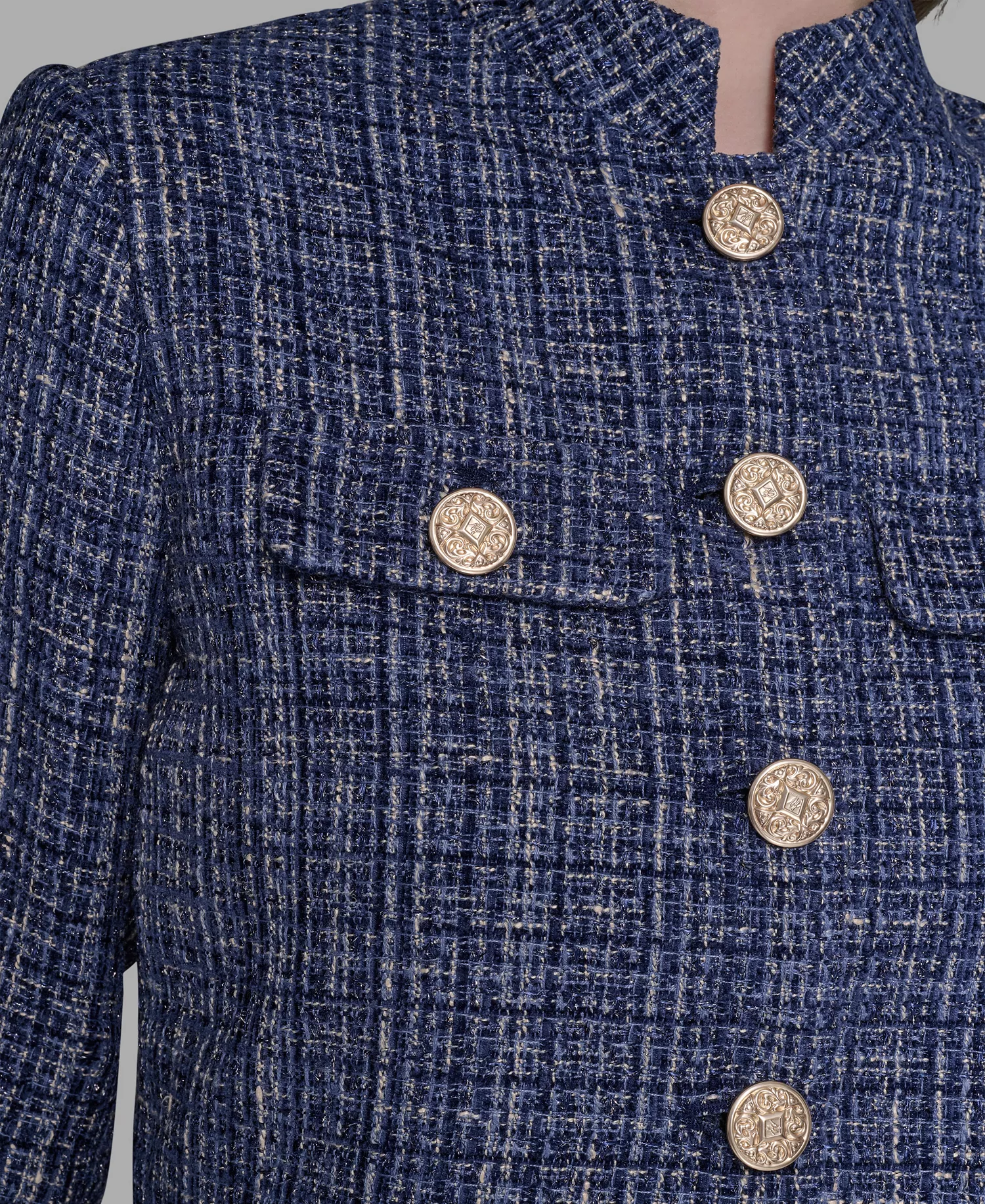 Women's Muti Textured Tweed Jacket - Blue Multi - 10