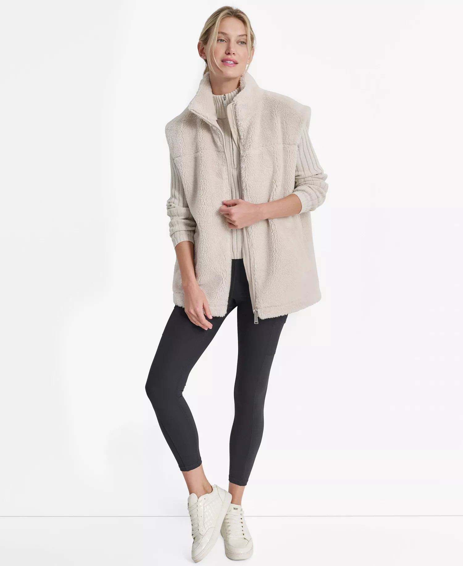 Women's Long Line Front Zipper Vest - Oat - M