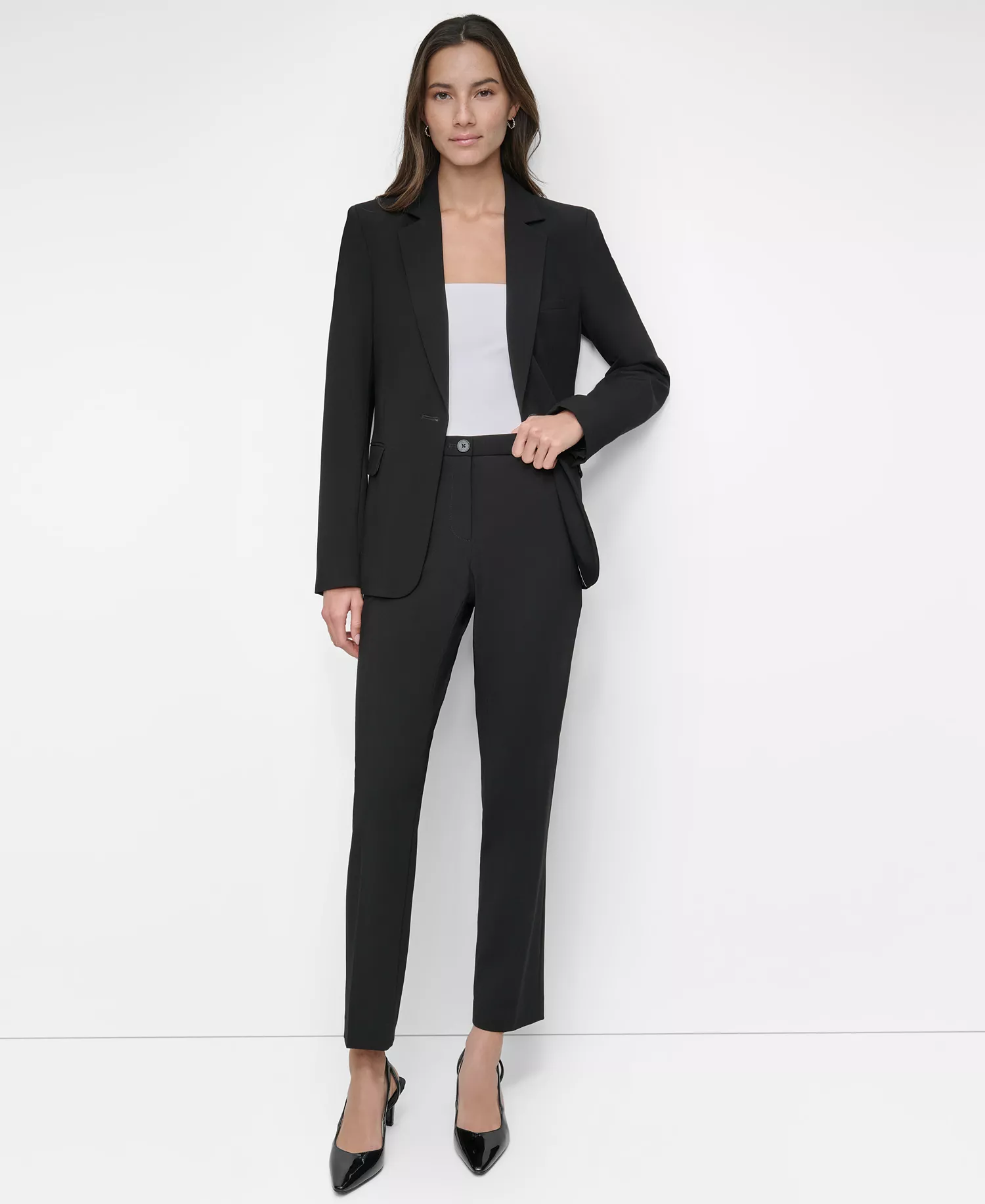 Women’s Notch-Collar One-Button Long Sleeve Blazer Blazer - Black - 10