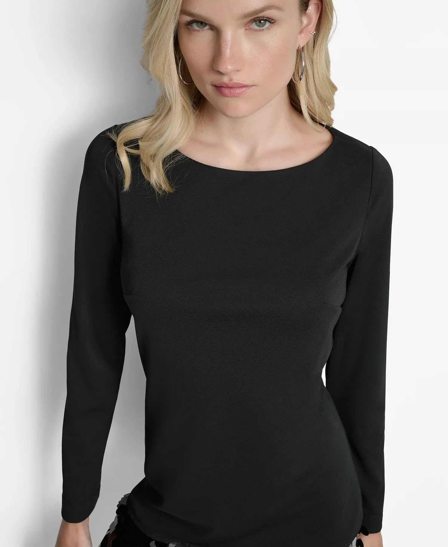 Women's Long Sleeve Sequin Hem Shift Dress - Black/Black - 10