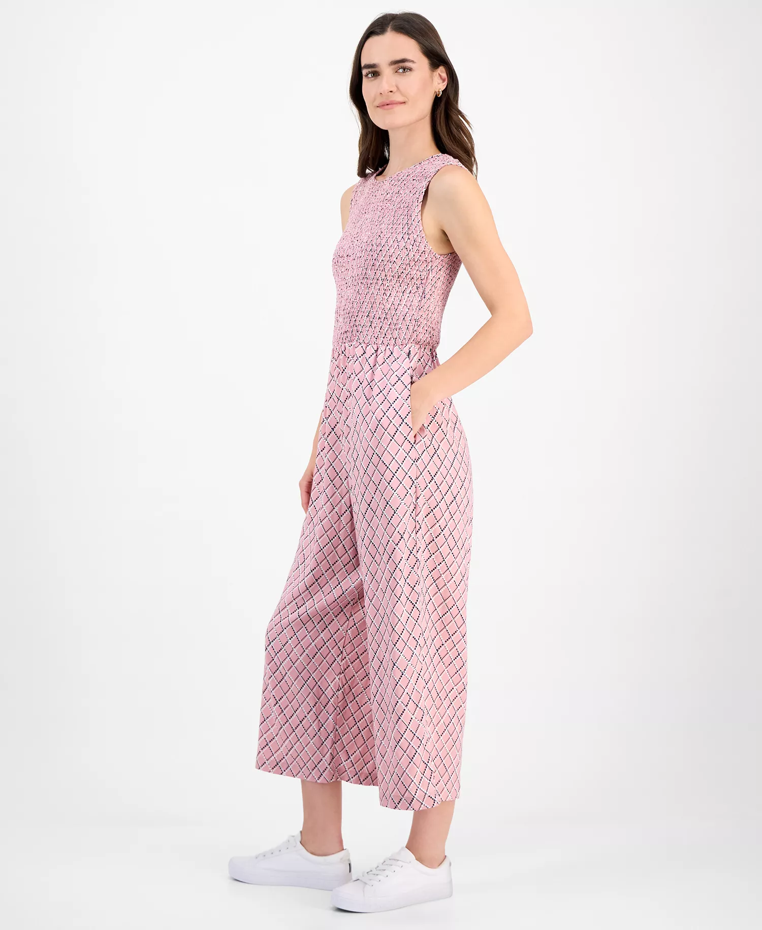 Nautica Women's Argyle Dot Ankle Jumpsuit - Bridal Rose Multi - L