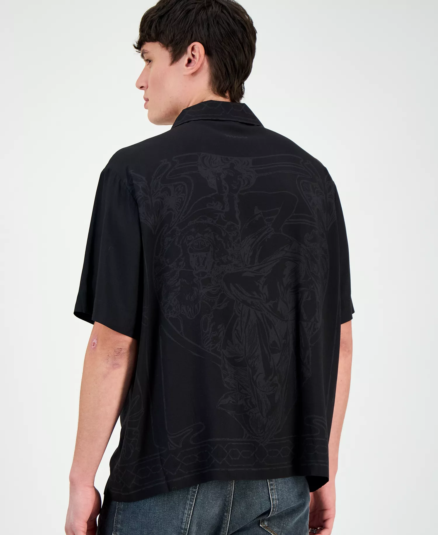 Men's Espino Tonal-Print Regular-Fit Camp Shirt - Black - 2XL
