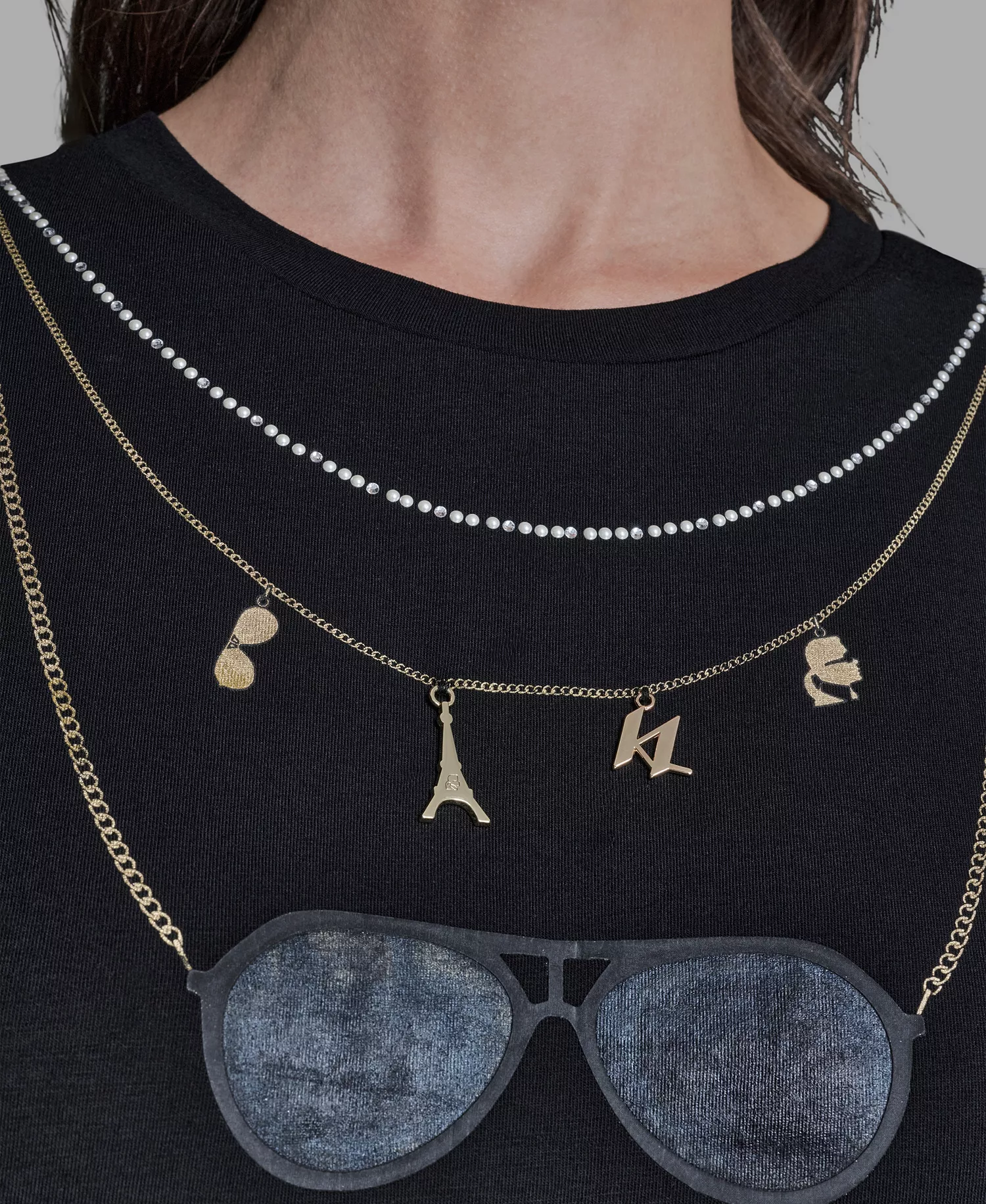 Women's Sunglasses Printed Pull-On T-Shirt - Black - L