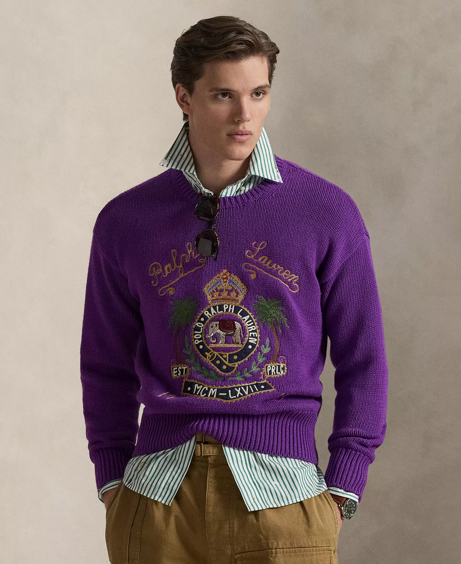 Men's Crewneck Embroidered Knit Sweater - Passionflower Purple Heather - 2XL