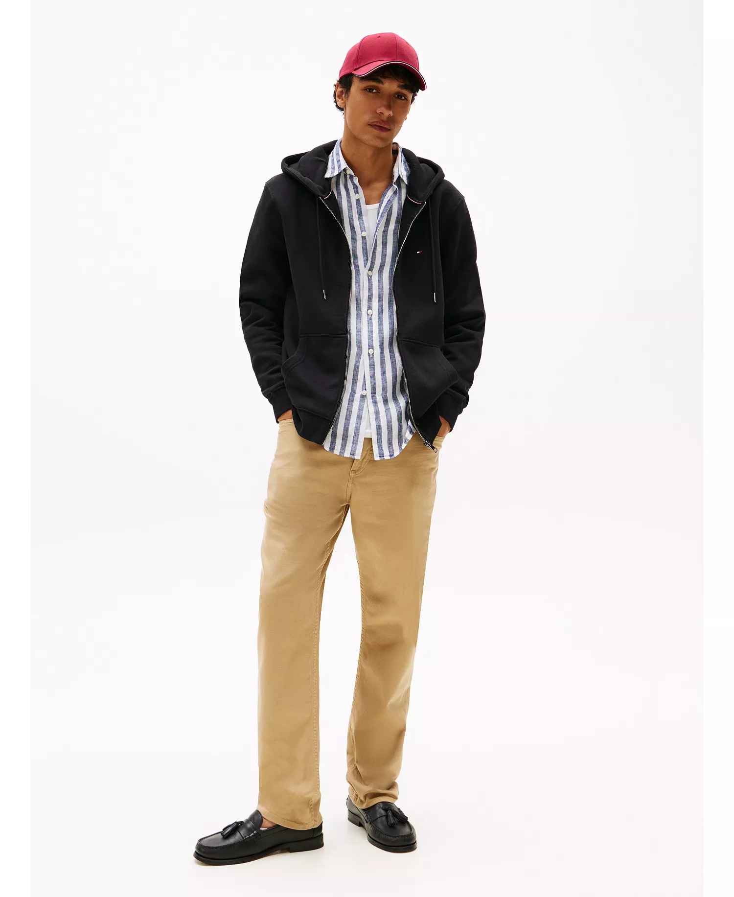 Men's Long Sleeve Zip-Front Flag Logo Hoodie - Black - L