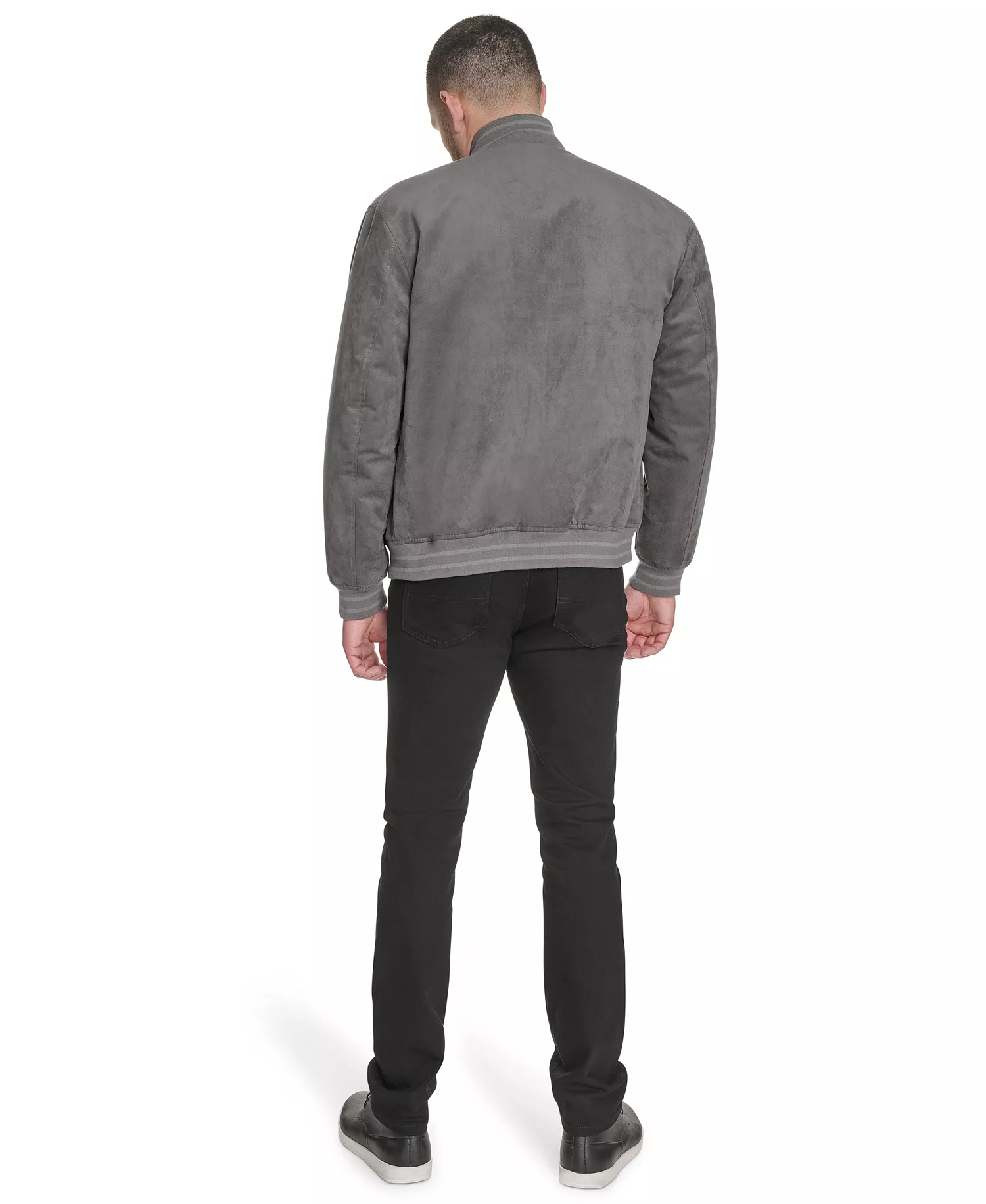 Men's Faux Suede Varsity Bomber with Patches - Gray - 2XL