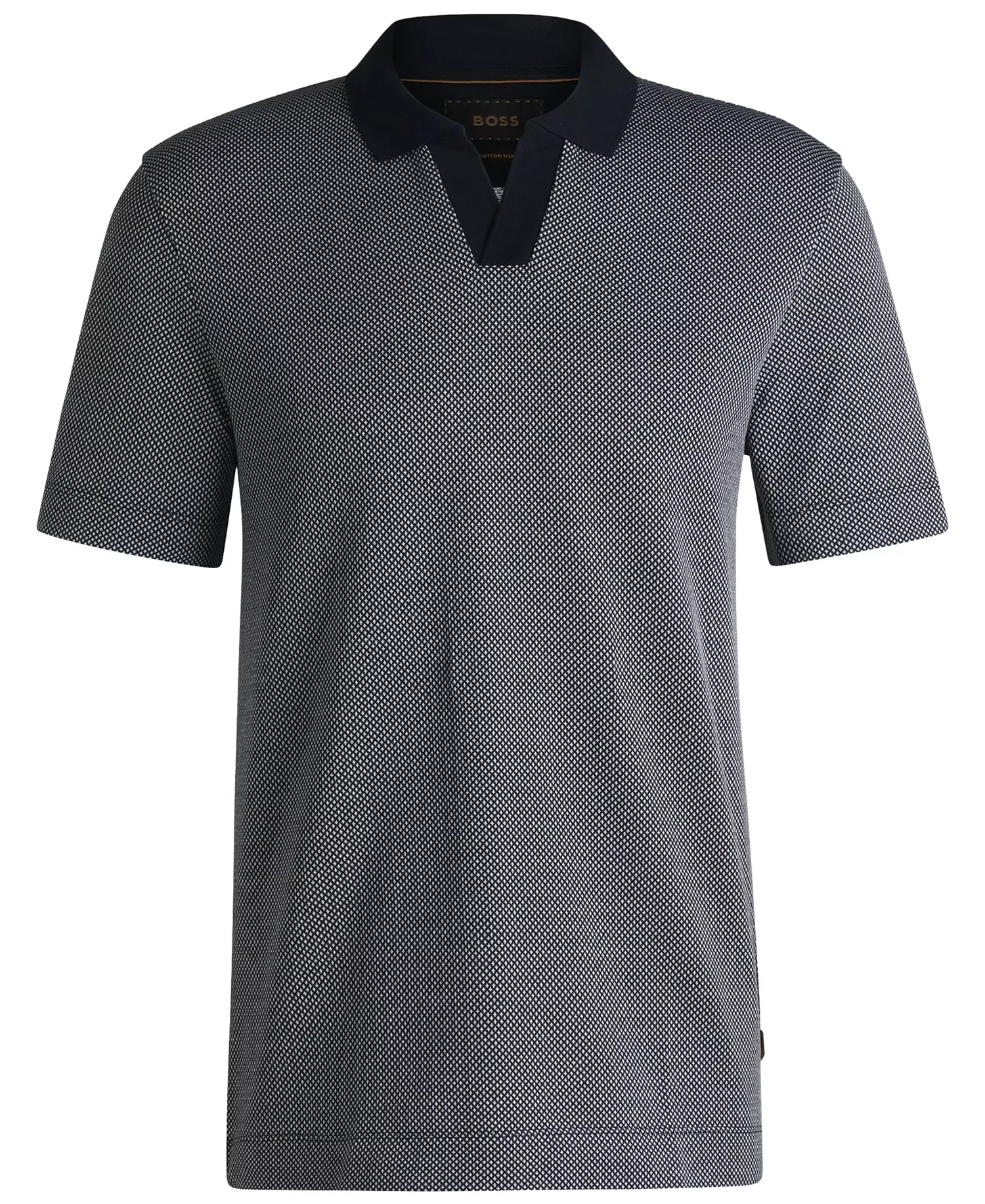 Men's Cotton Silk Dot-Pattern Polo Shirt - Dark Blue - M