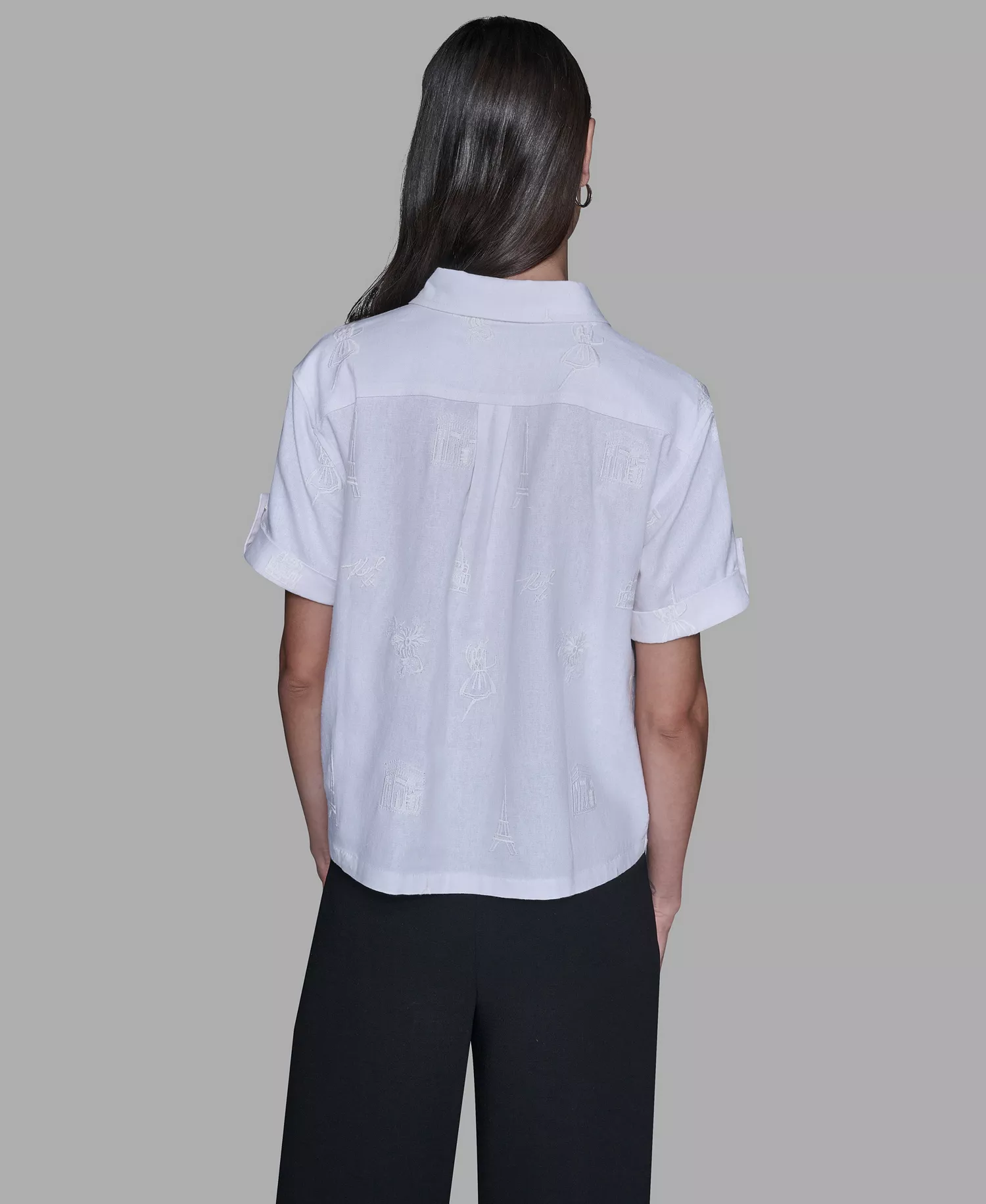 Women's Tonal Embroidered Top - Soft White - L