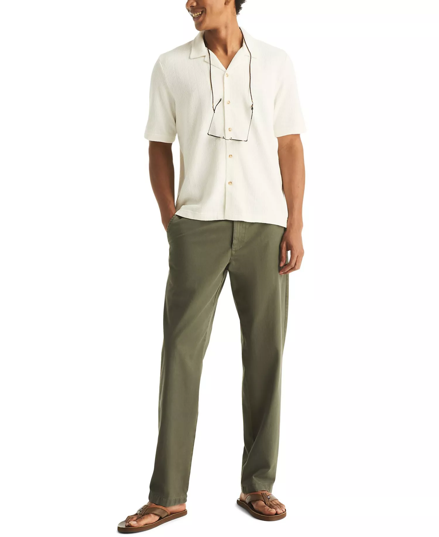 Men's Short-Sleeve Vertical Textured Polo Shirt - Bright White - L