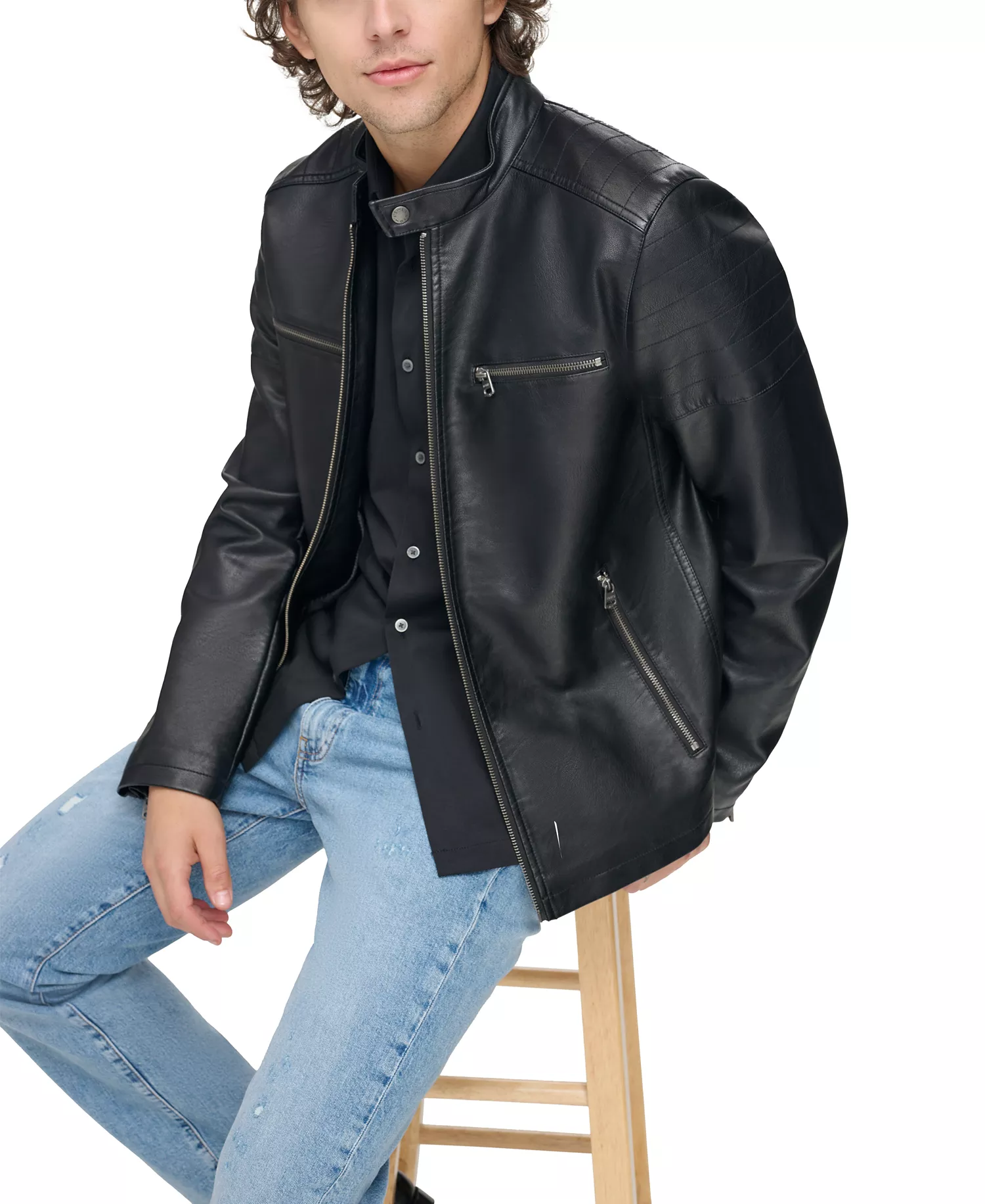 Men's Faux Leather Racer Jacket - Black - 2XL