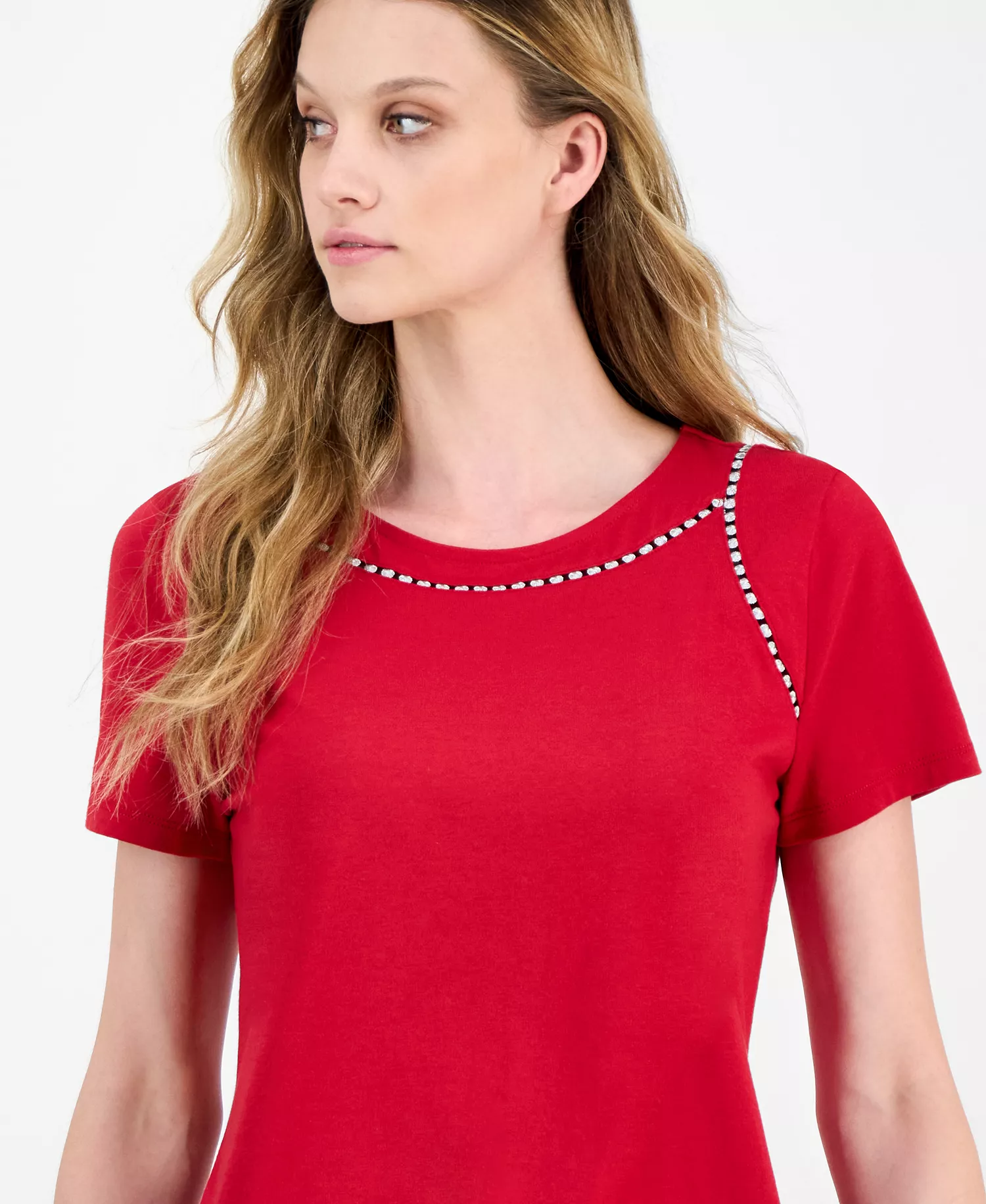 Nautica Women's Knit-Trim Top - Red - XL