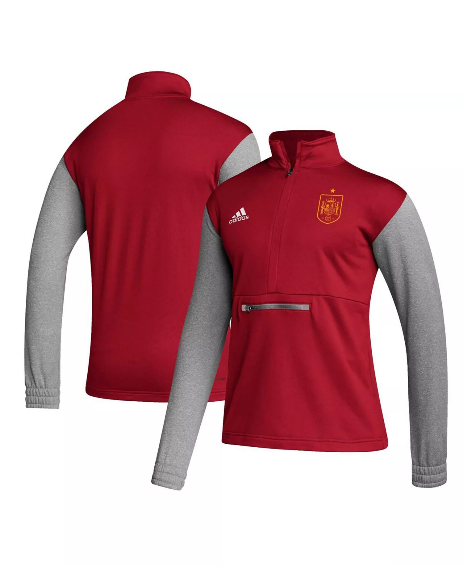 Men's Red Spain National Team Crest Long Sleeve Half-Zip Top - Red, Gray - 2XL