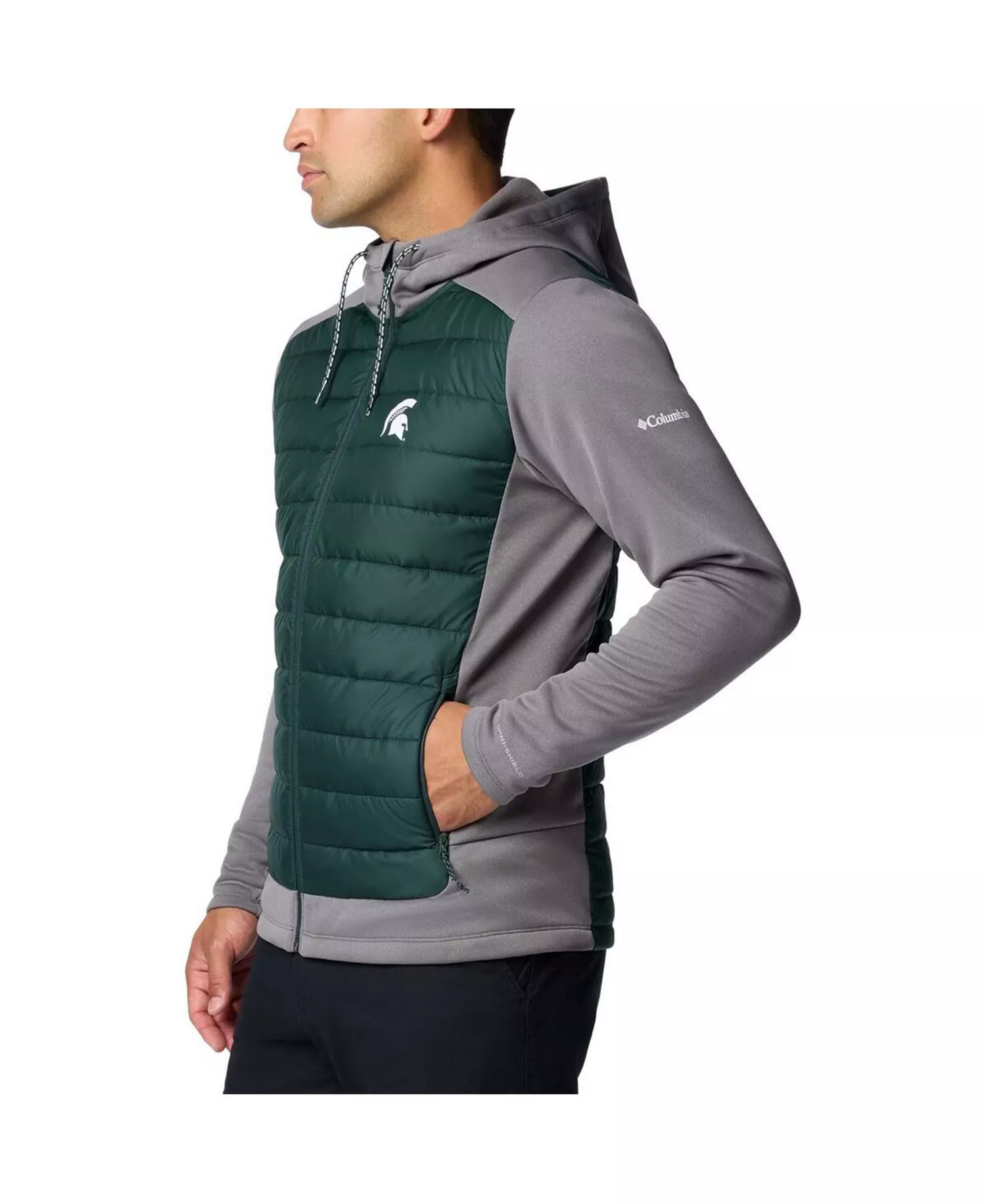 Men's Green/Gray Michigan State Spartans Out-Shield Hybrid Full-Zip Hoodie Jacket - Green, Gray - XXL