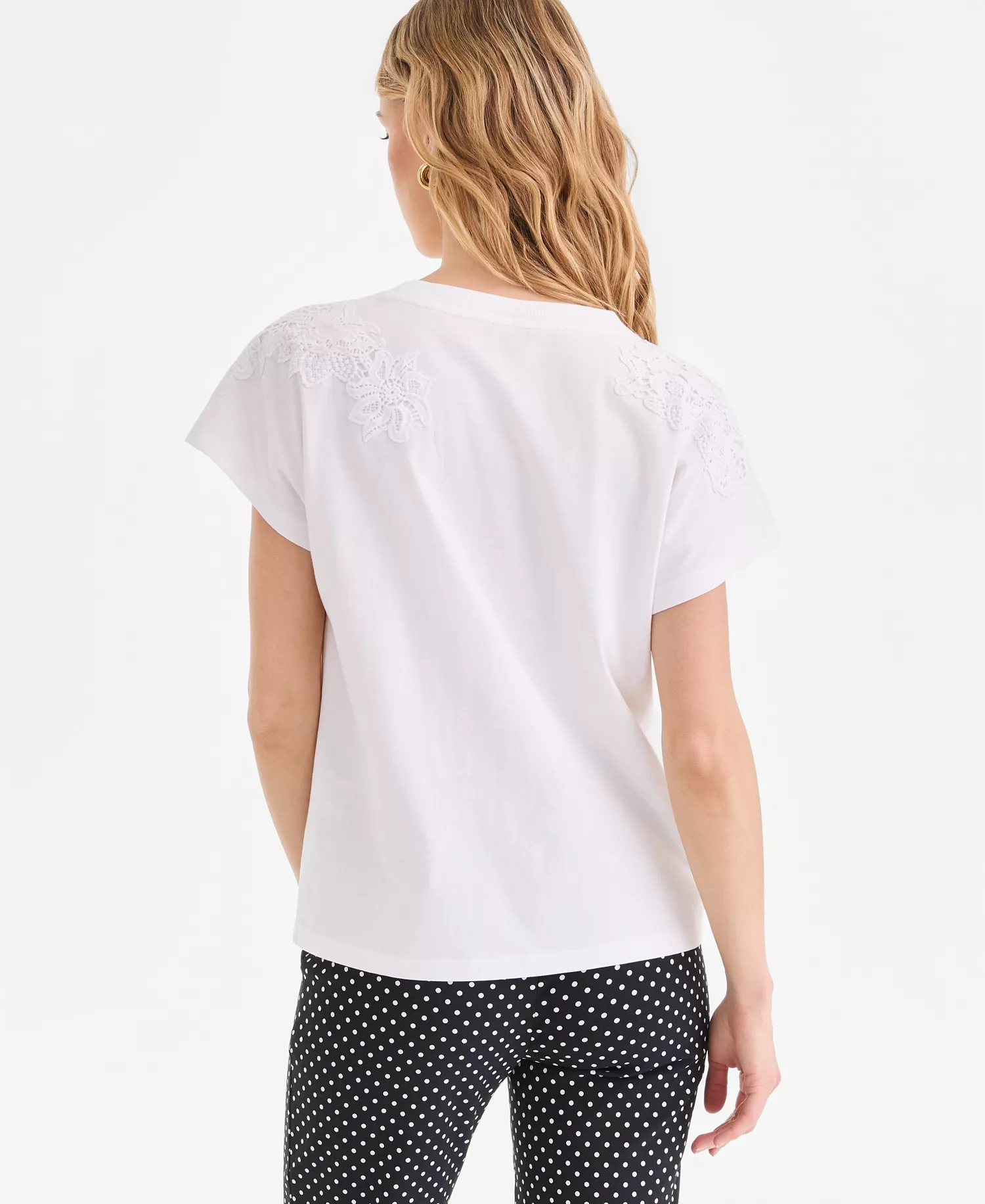 Women's Lace-Trim Cotton T-Shirt, Macy's Exclusive - Bright White - L