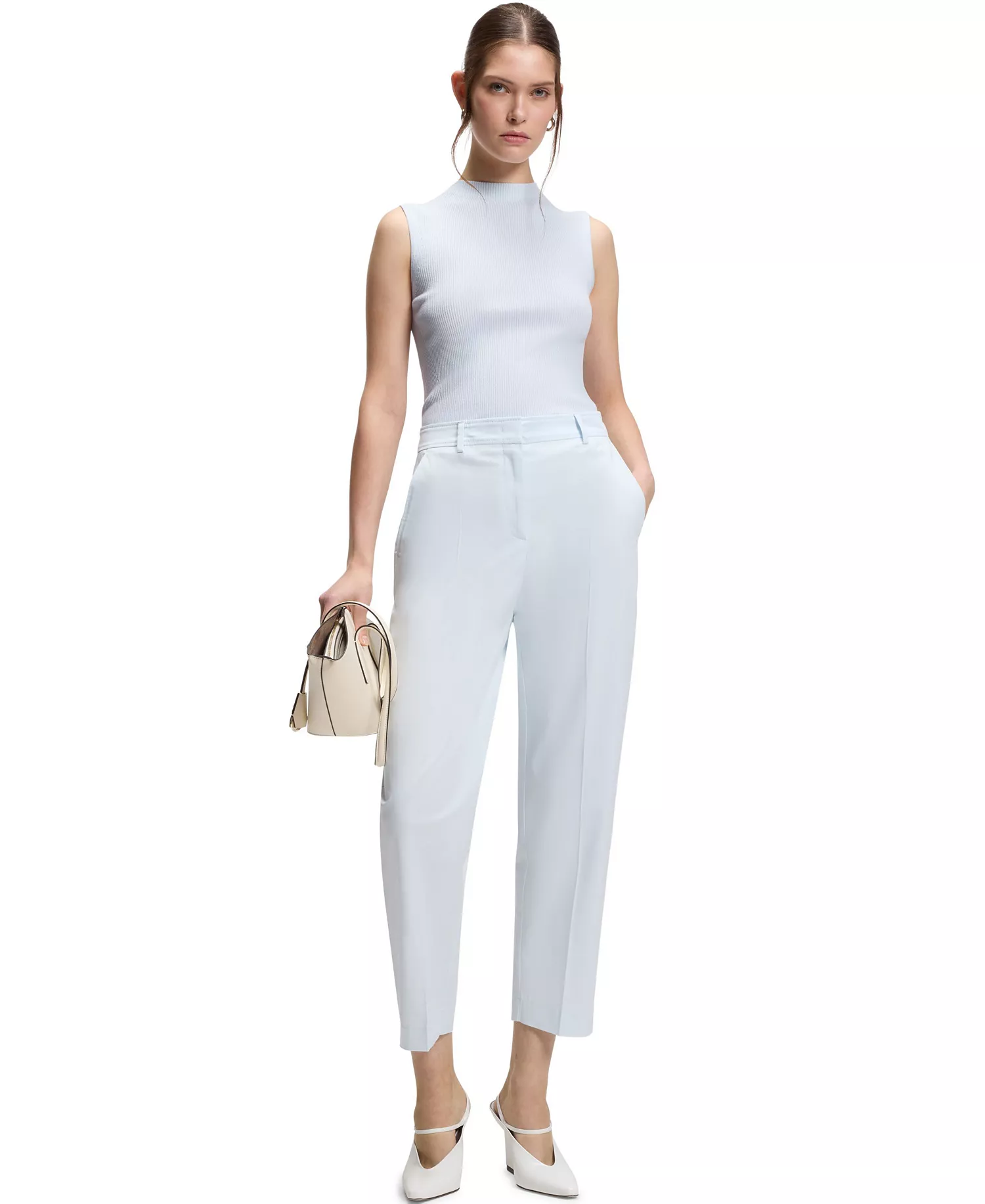 BOSS by Women's Mock Neckline Ribbed-Knit Top - Open Blue - L