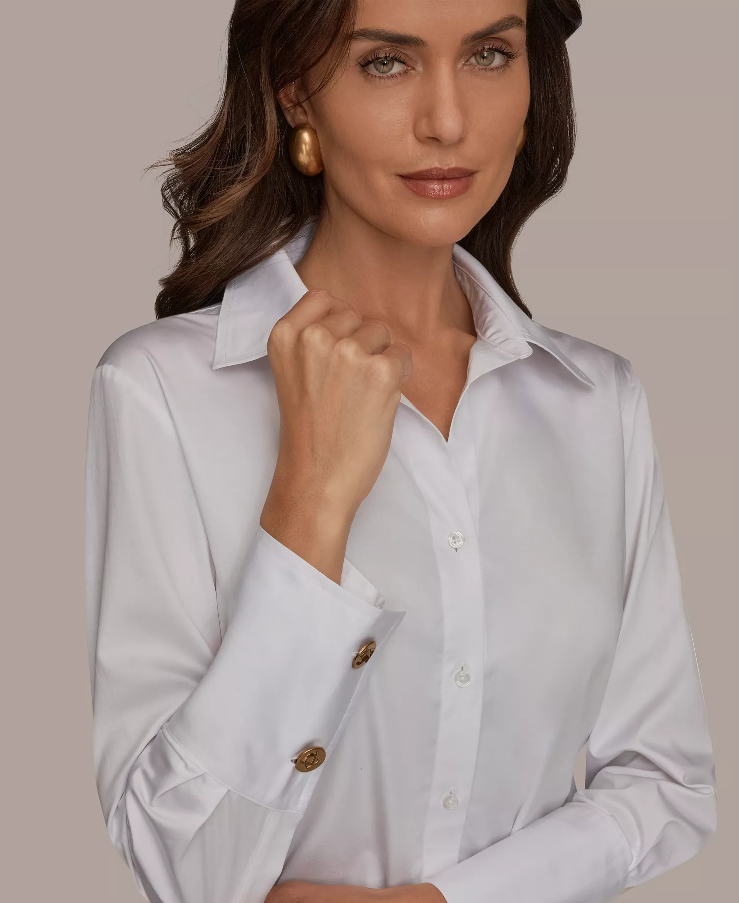 Petite Collared Button-Down Shirt - White - P/L