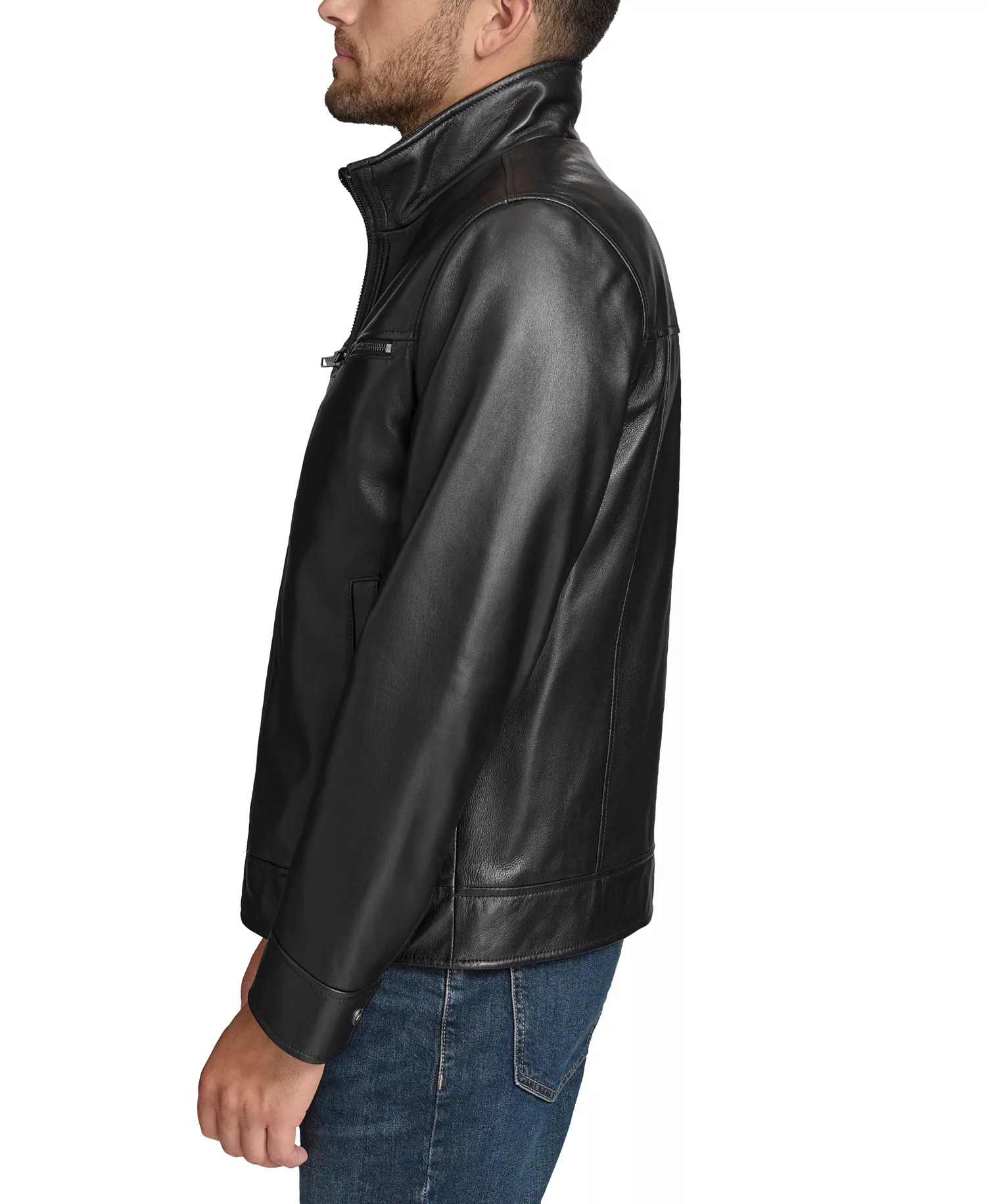 Men's Winton Leather Jacket - Black - L