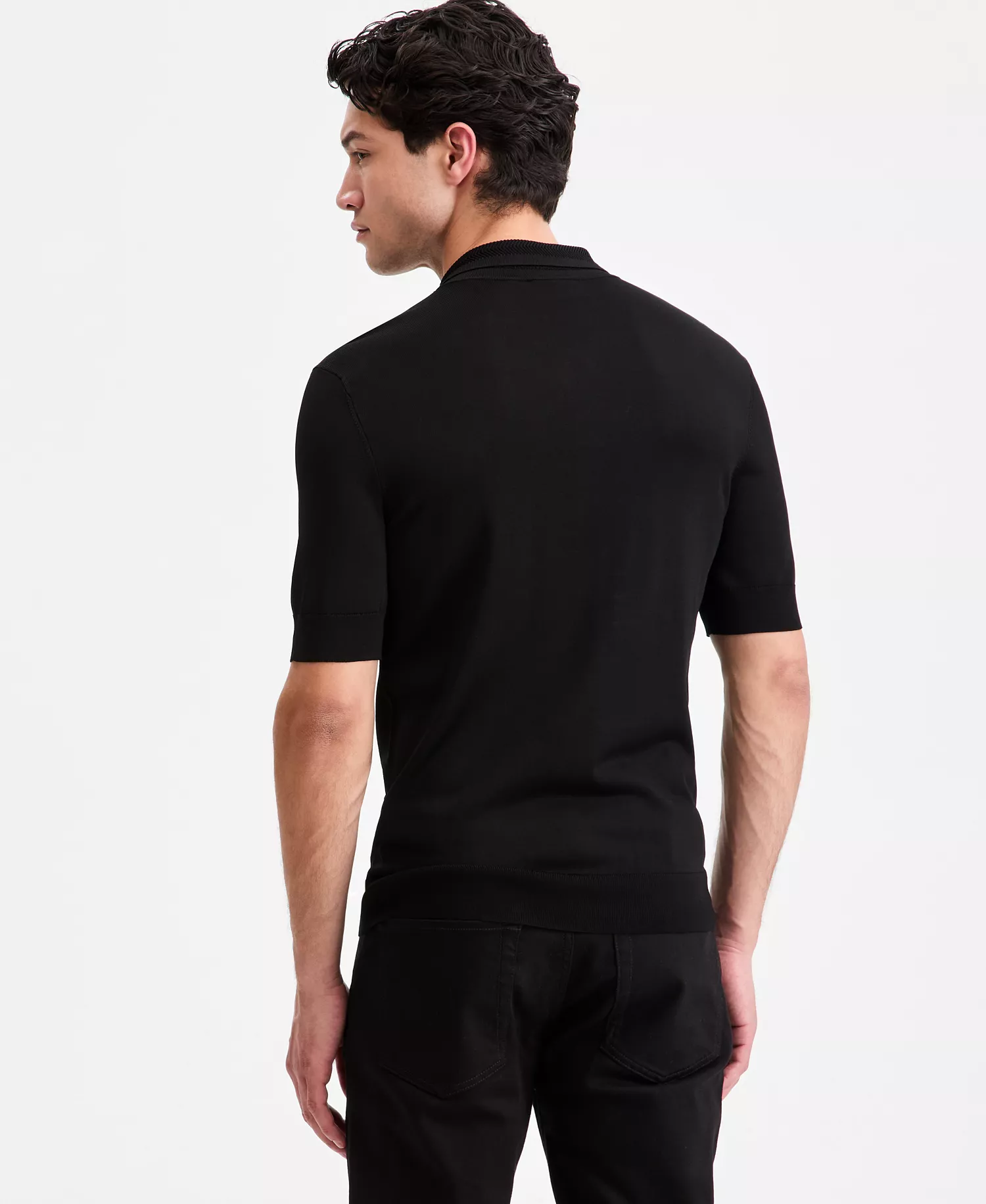 Men's Jacquard-Accent Half-Zip Polo Shirt - Black - 2XL
