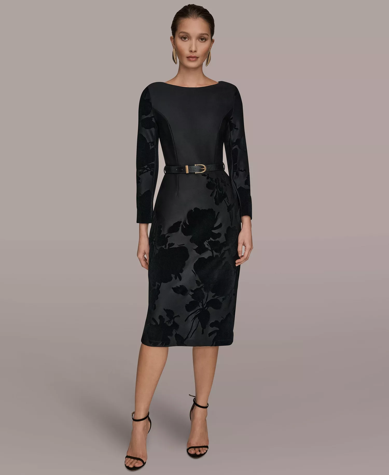 Women's Embossed Boat Neck Dress - Black - 4