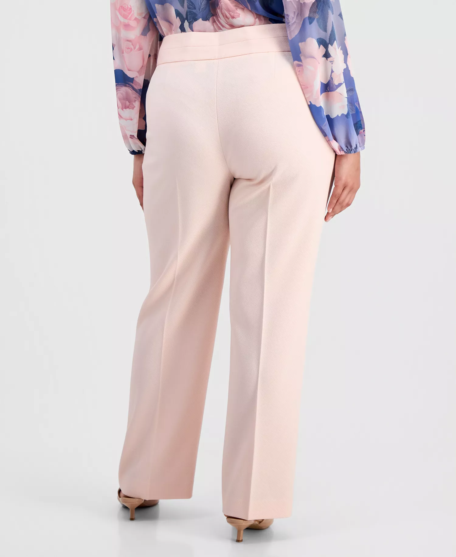 Plus Size Press-Pleat High-Rise Bell-Bottom Pants  - Slipper Pink - 14W